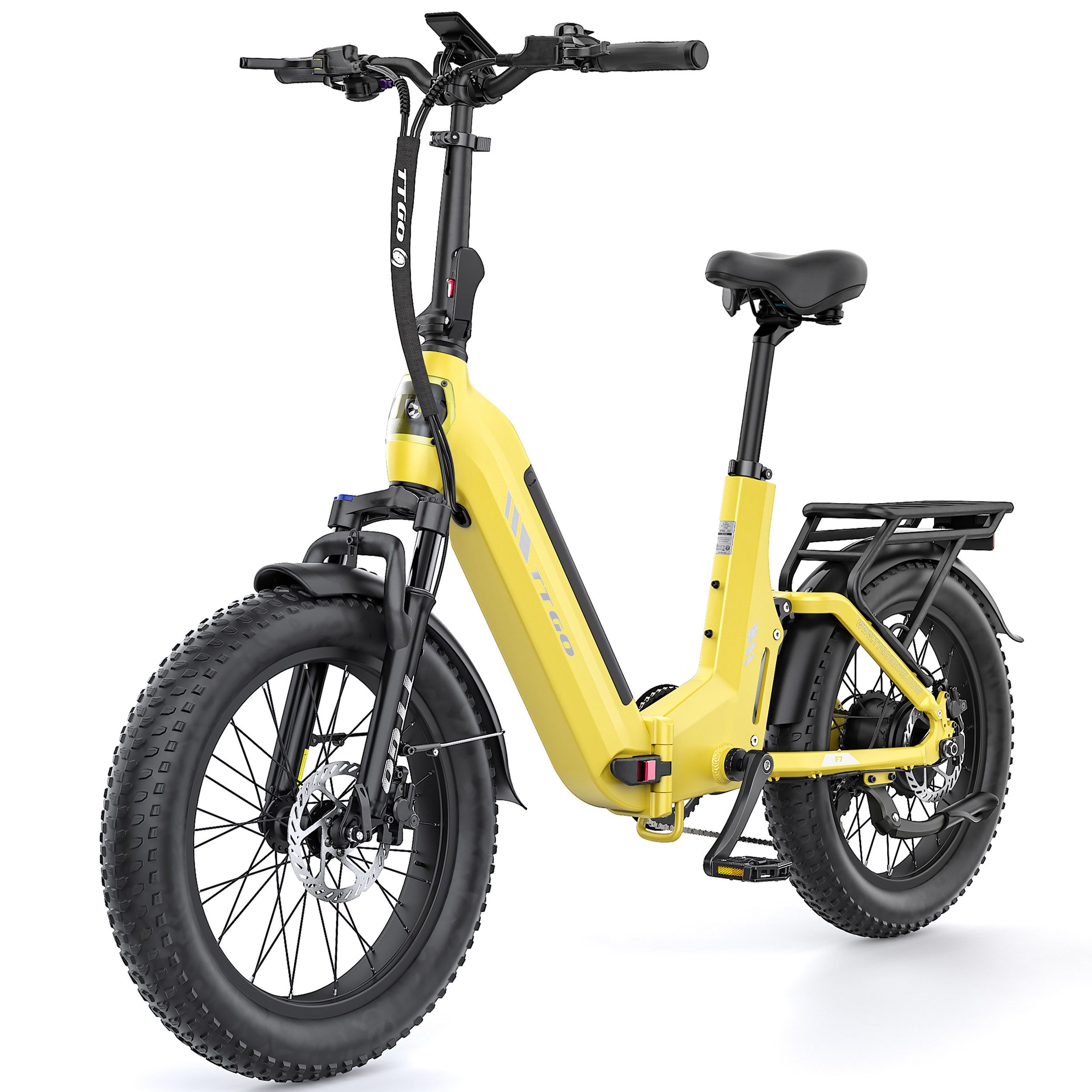 TTGO E-Bike Klapprad 20 Zoll, Fully, Vollfederung, 48V 720Wh, bis zu 150km, 150kg belastbar, 7 Gang SHIMANO, Kettenschaltung, Heckmotor, 720 Wh, (Faltrad, Softtail, hydr. Scheibenbremse, mit Bremslicht), Drehmomentsensor, Lockout-Federgabel, Elektrofahrrad für Damen Herren