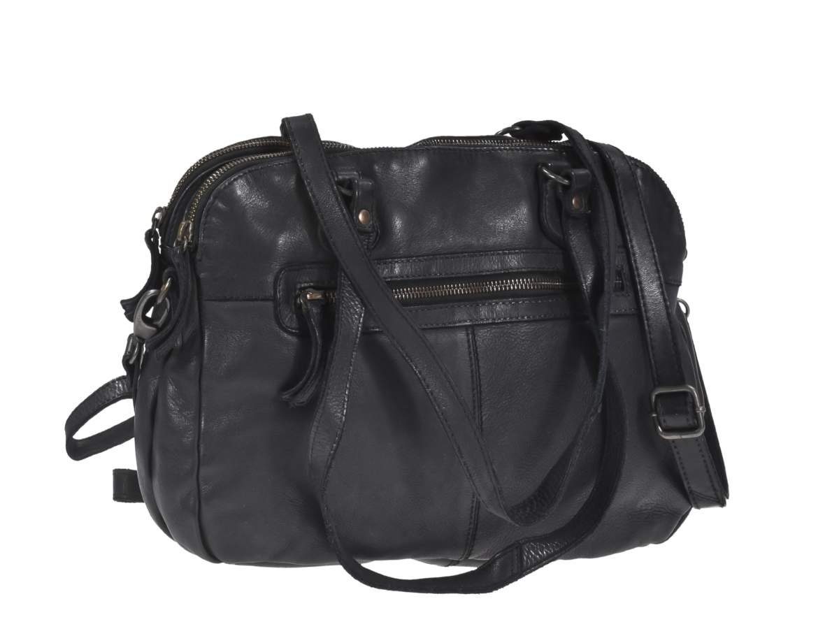 Handtasche, Leder Schultertasche, Umhängetasche Lieke, in weiches schwarz Bear Design knautschig