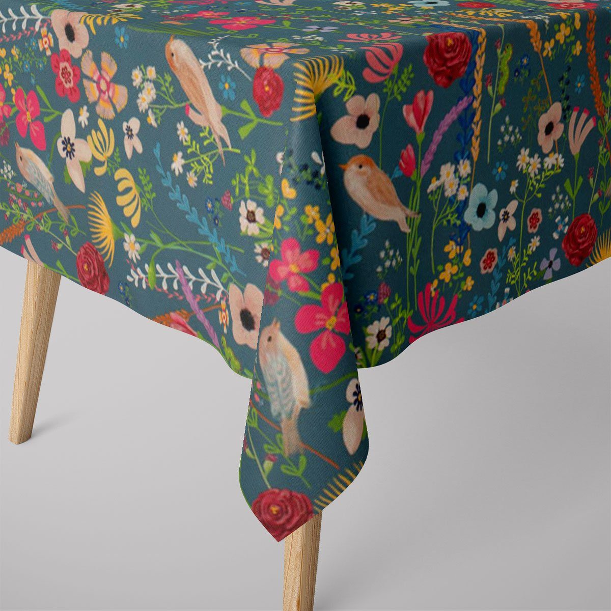 SCHÖNER LEBEN. Tischdecke Tischdecke abwaschbar Blumen Vögel blau div. Größ günstig online kaufen
