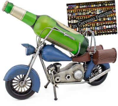 BRUBAKER Weinflaschenhalter »Vintage Motorrad Blau«, (1-St., inklusive Grußkarte), Metall Skulptur, Bier Geschenk, handbemalt