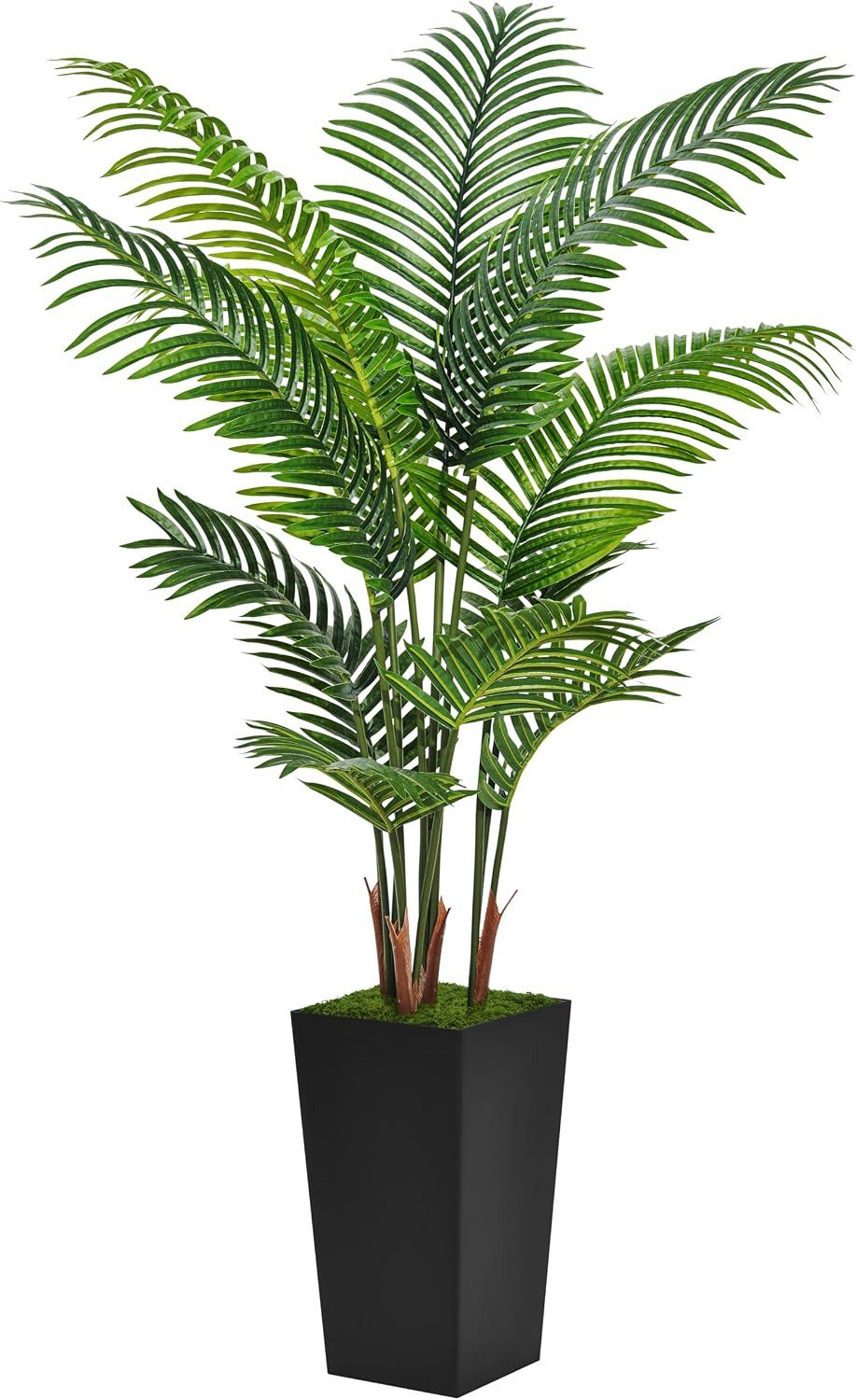 Kunstpalme Künstliche Areca-Palme ca. 150 cm,mit schwarzem Pflanztopf & Kunstmoos künstliche Areca-Palme, Kunstpflanze im Topf, künstliche Palme, geruchsneutral, naturgetreue Optik, flexibel formbar, pflegeleicht, Refined Living, Höhe 150 cm, tropische Kunstpflanze für Wohnzimmer, Schlafzimmer, Flur, Büro