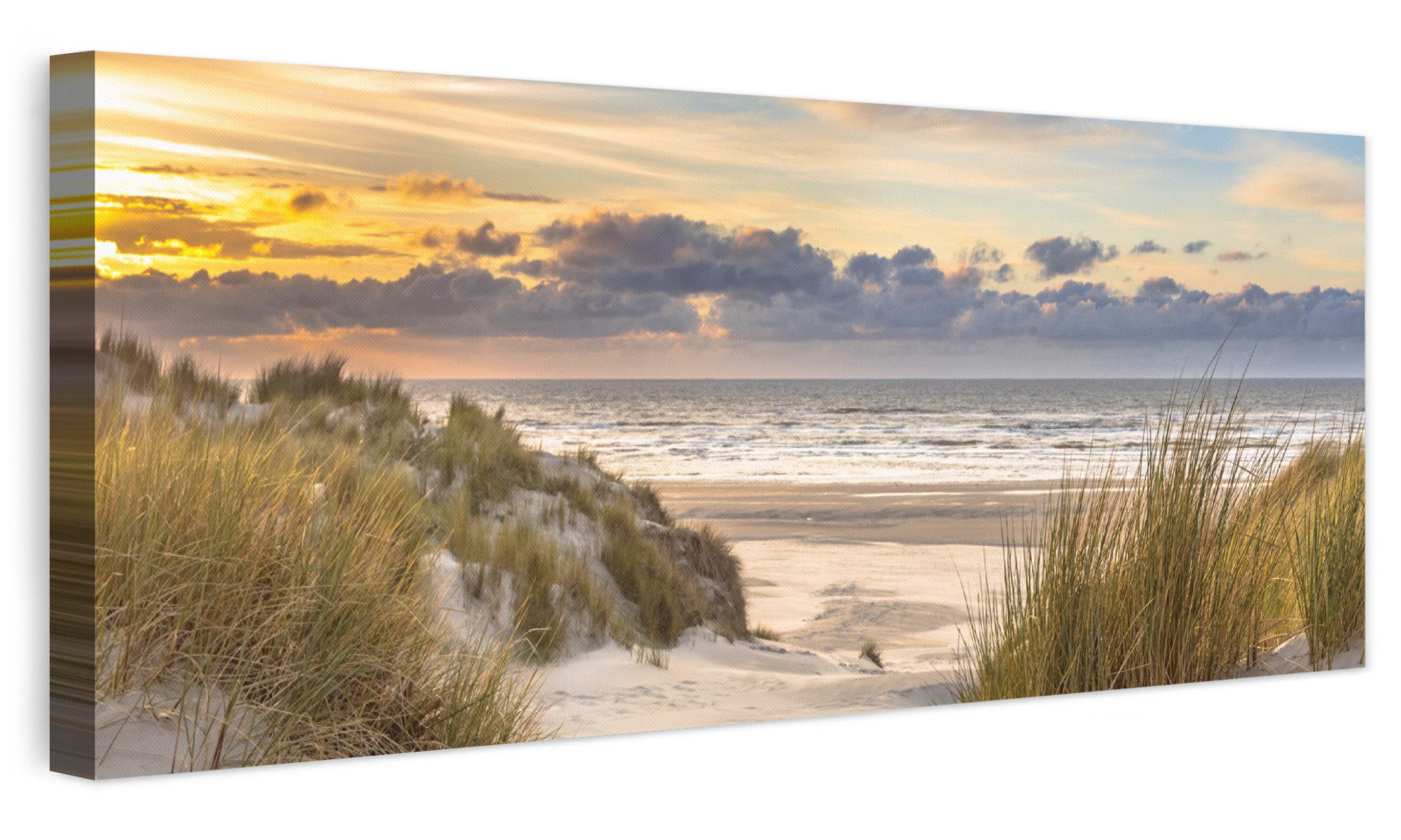OneMillionCanvasses® Leinwandbild Panorama Strand - Düne - Gras - Sonnenuntergang - Meer, Fotodruck (1 St), Wandbild, Deko Schlafzimmer …