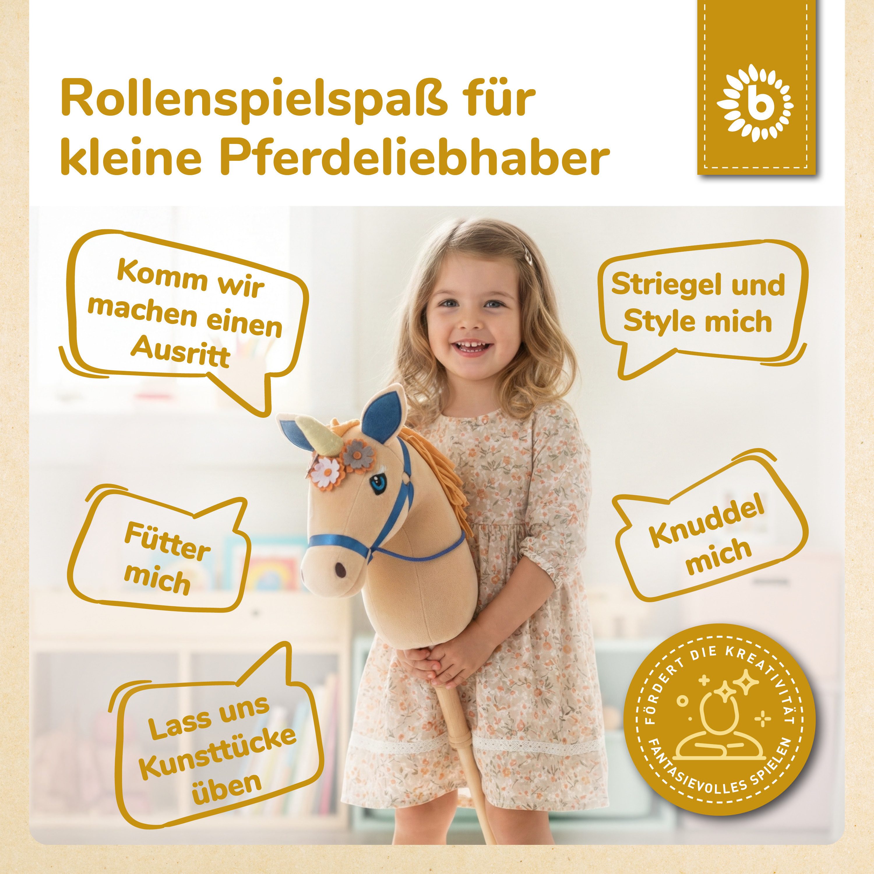 BIECO Steckenpferd Steckenpferd Kinder Hobby Horse Pferde Steckentier Holz Pferd Stock