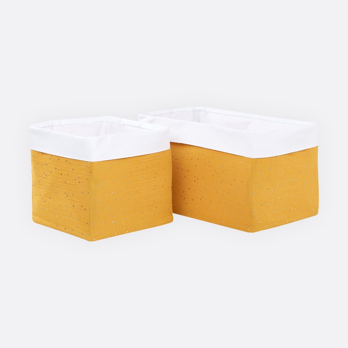 KraftKids Aufbewahrungskorb Musselin goldene Punkte auf Gelb, 3 Lagen Stoff, 100 % Baumwolle, Innen versteift