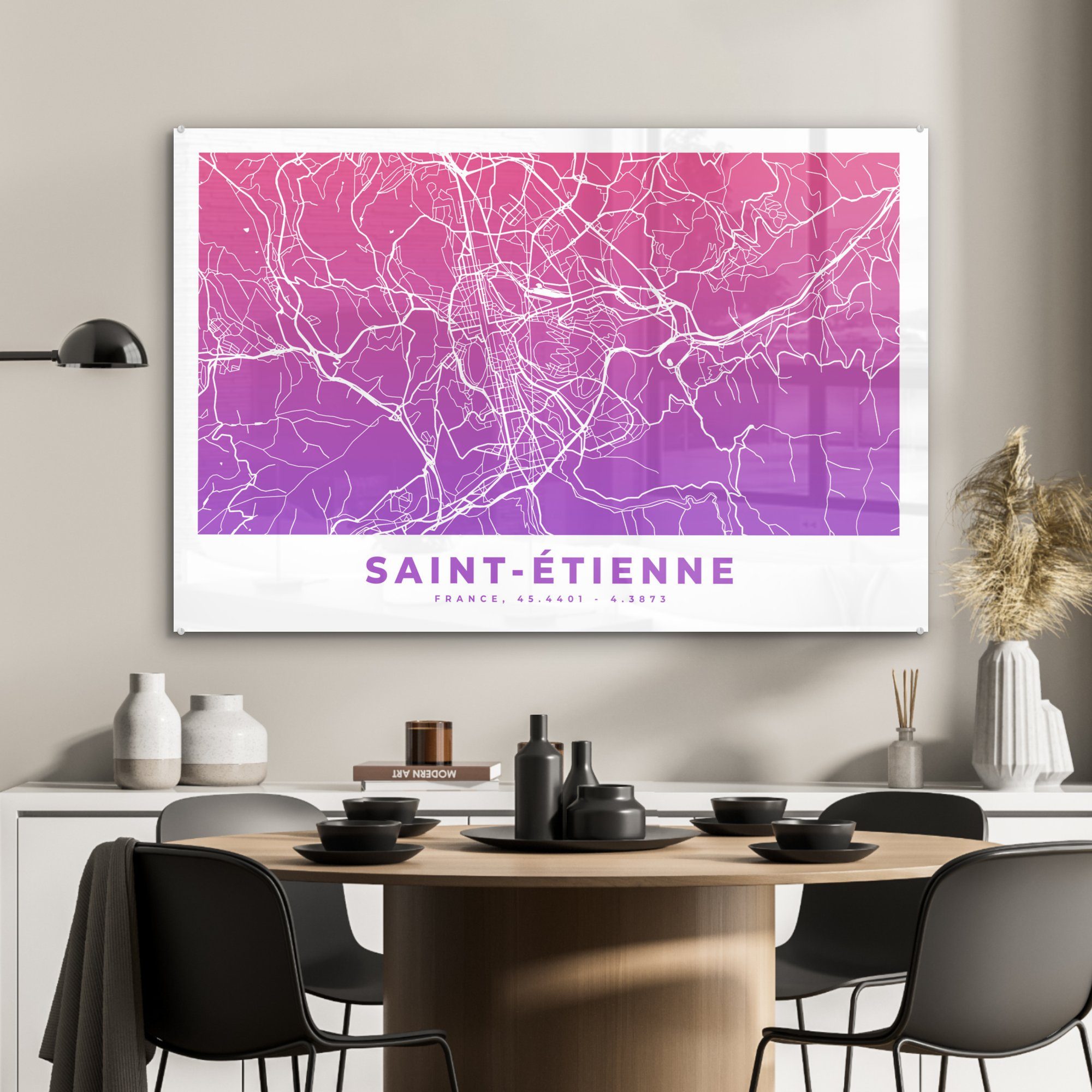 MuchoWow Stadtplan, Frankreich St), Étienne - (1 Acrylglasbilder Schlafzimmer - Saint Acrylglasbild & Wohnzimmer