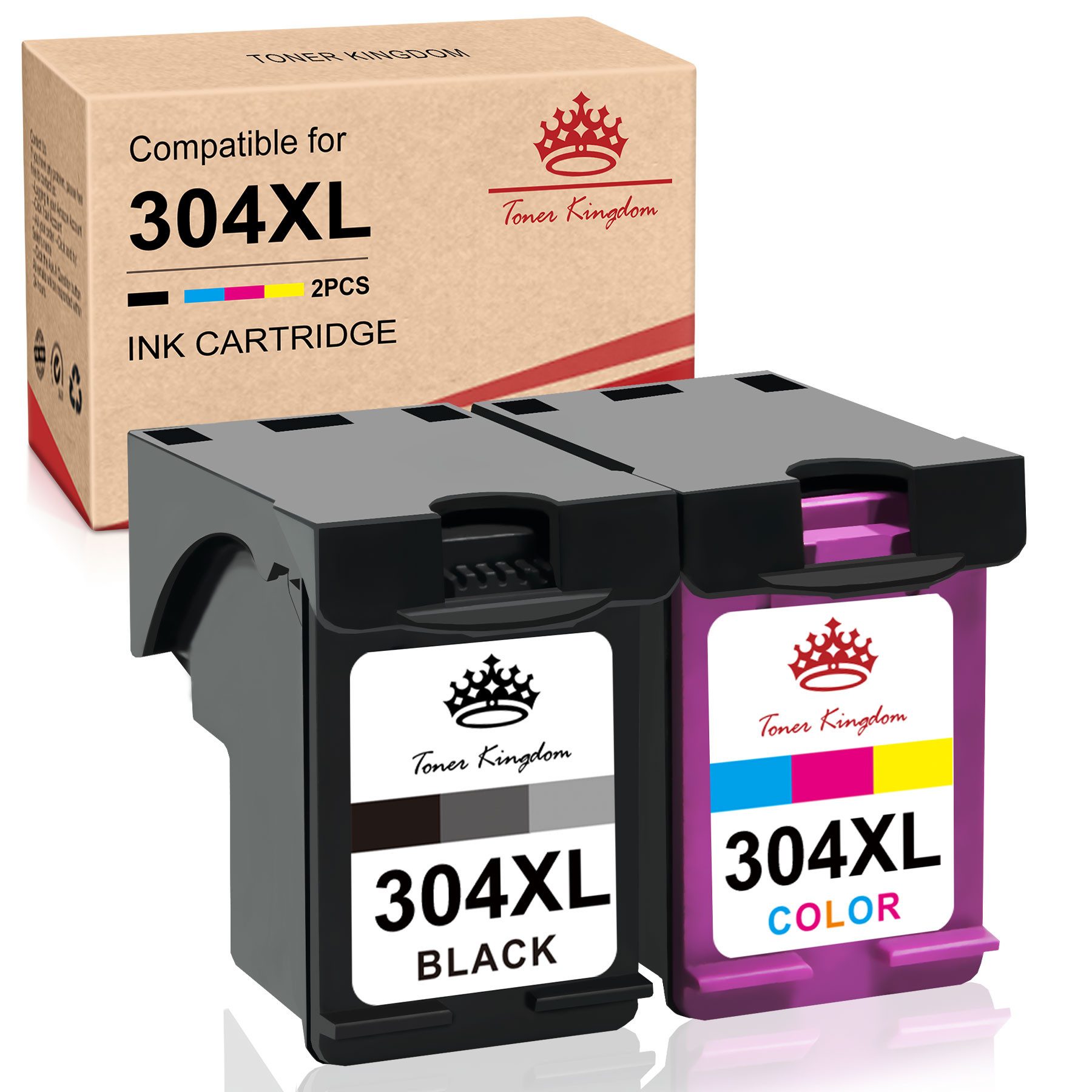 Toner Kingdom 304 304XL Druckerpatronen Tintenpatrone (2er-pack Schwarz + Farbe, für HP304 HP 304 XL Deskjet 2622 2630 2632 2633 2634)