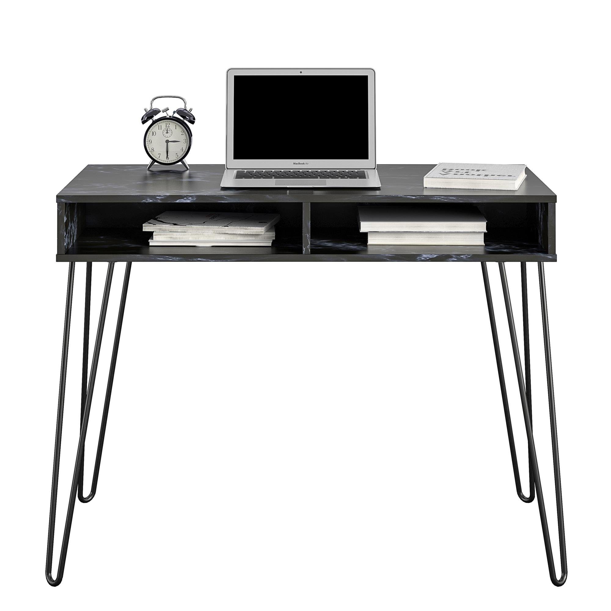 loft24 Schreibtisch Hairpin, schwarz Athena, Breite 103 | 2 schwarz cm Fächer, offene Metallgestell