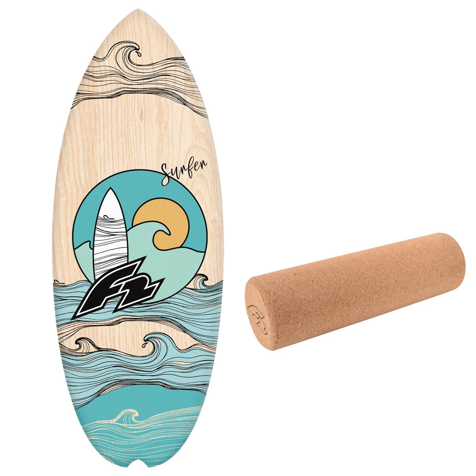F2 Balanceboard F2 Set Balance Board Halfshell 80x30cm mit Korkrolle