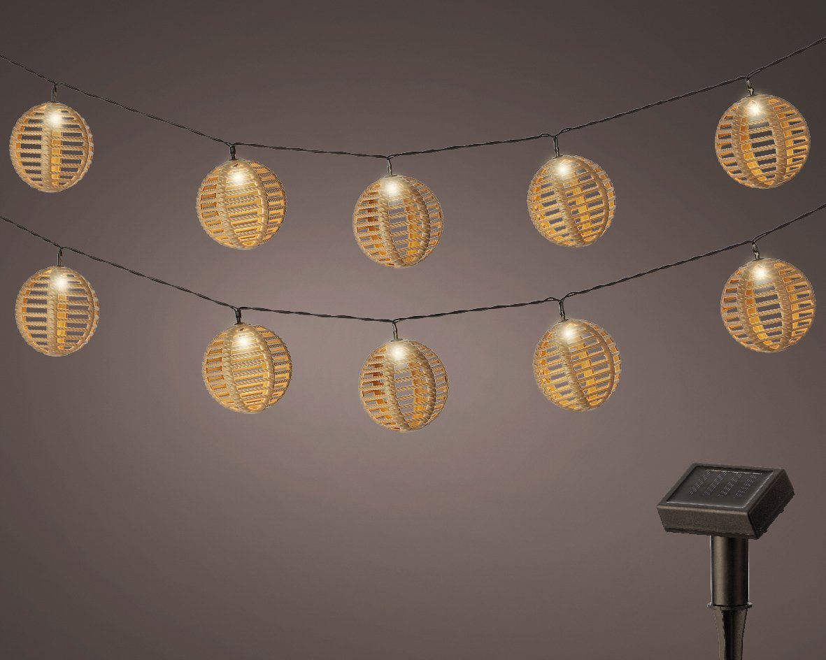 Lumineo LED-Girlande, LED Solar Lichterkette Outdoor Lampion Kugeln Plastik 4,5m Warmweiß
