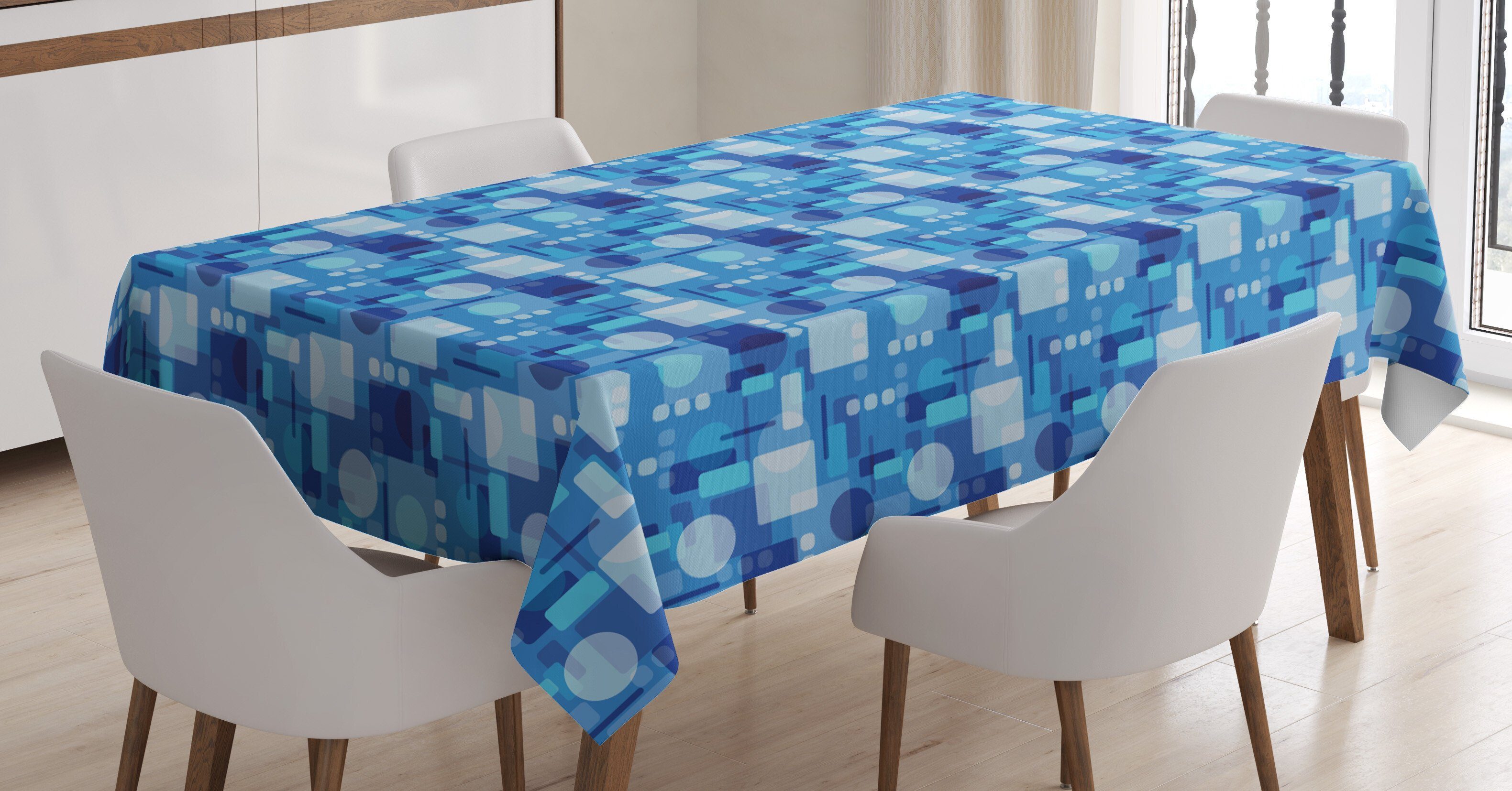 Abakuhaus Tischdecke Farbfest Waschbar Für den Außen Bereich geeignet Klare Farben, Blau Abstrakte Geometrische Motive