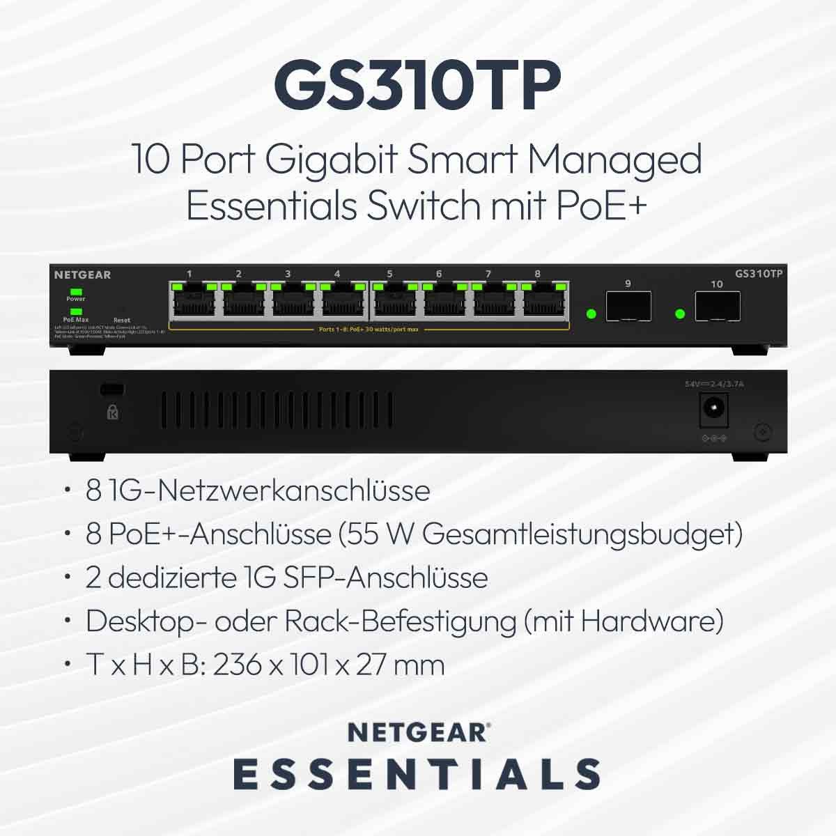 NETGEAR GS310TPv2 - 8-Port Gigabit PoE+ Smart Switch - Netzwerk-Switch (8 PoE+-Ports mit 55 W Gesamtleistung)