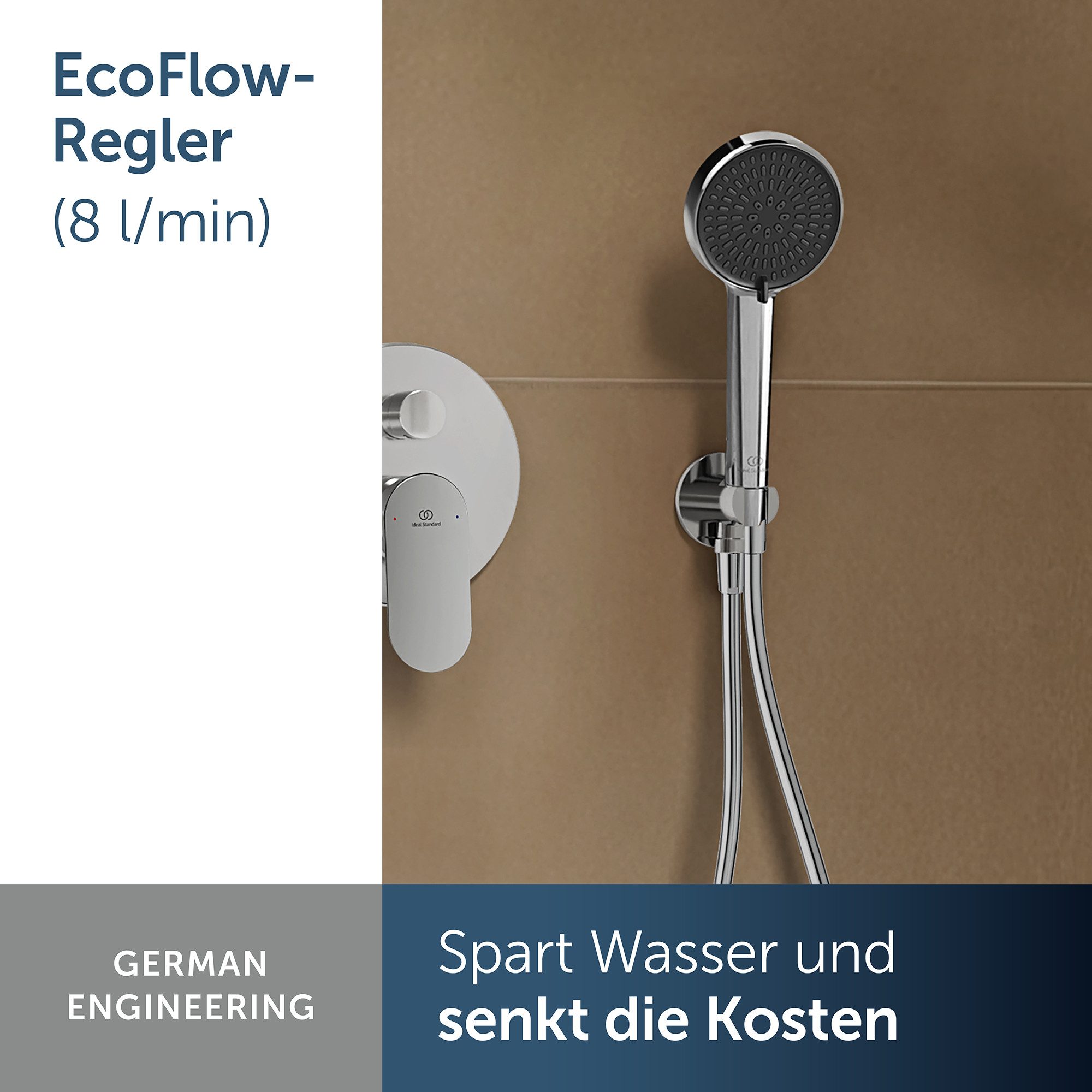 Ideal Standard Handbrause Alero, Wassersparend, Variable Strahlarten, Liegt gut in der Hand