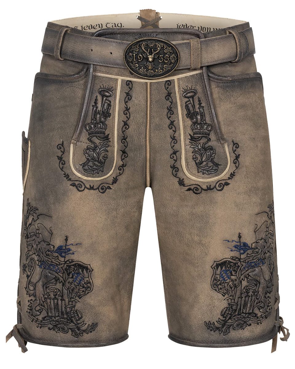 KRÜGER BUAM Trachtenlederhose Lederhose Lebenslang mit Gürtel