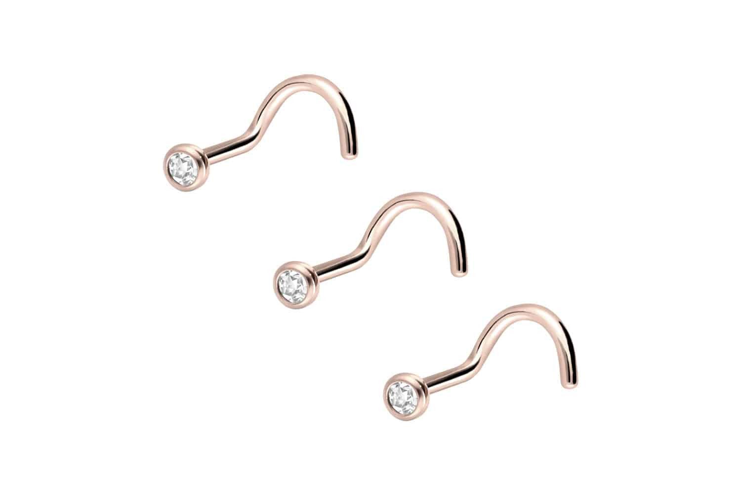 Nasenpiercing 3er Set Titan Nasenstecker Spirale KRISTALL