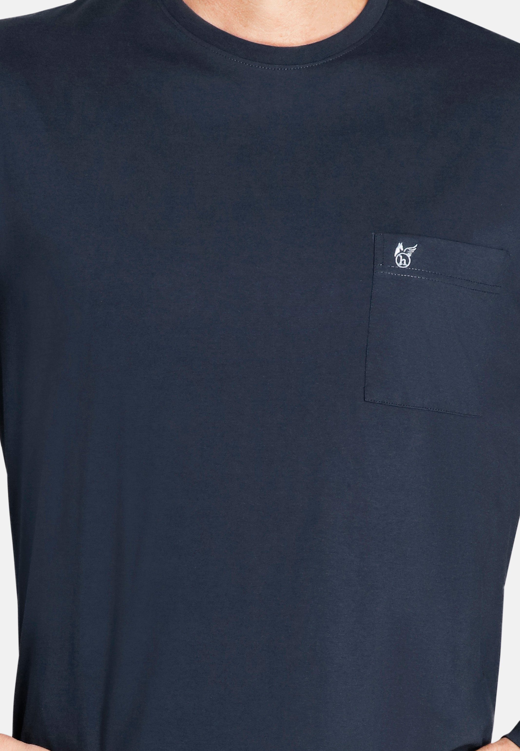 Pyjama mit Langarm-Shirt Hajo Premium Cotton (Set, - Baumwolle Brusttasche und Schlafanzug - Lange tlg) 2 Hose