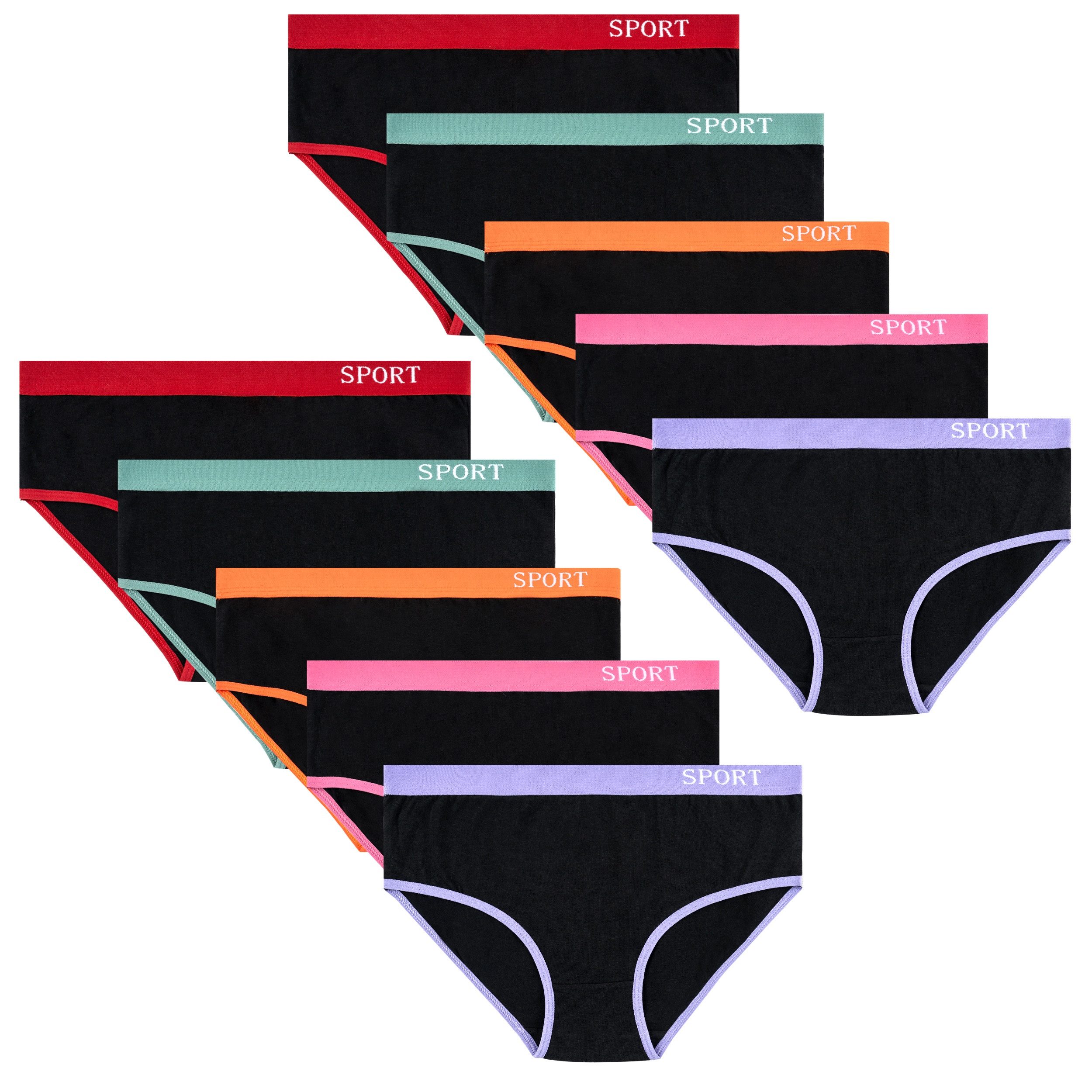LOREZA Slip 10er Set Mädchen Slips - Sport - Schwarz (Spar-Packung, 10-St)