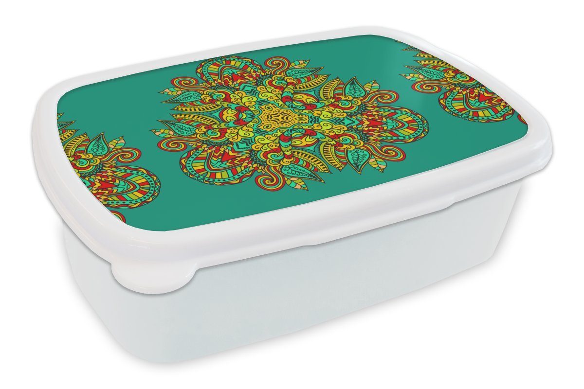 MuchoWow Lunchbox Muster - Locken - Folklore, Kunststoff, (2-tlg), Brotbox für Kinder und Erwachsene, Brotdose, für Jungs und Mädchen weiß