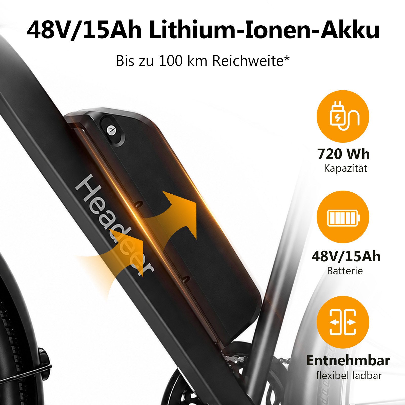 Vankel E-Bike Mountainbike BK1350 26 Zoll mit 48 V/15 Ah Akku, App und 25 km/h, Kettenschaltung, Heckmotor, 720 Wh, Für Alltag und Touren mit Federgabel, Display und Scheibenbremsen