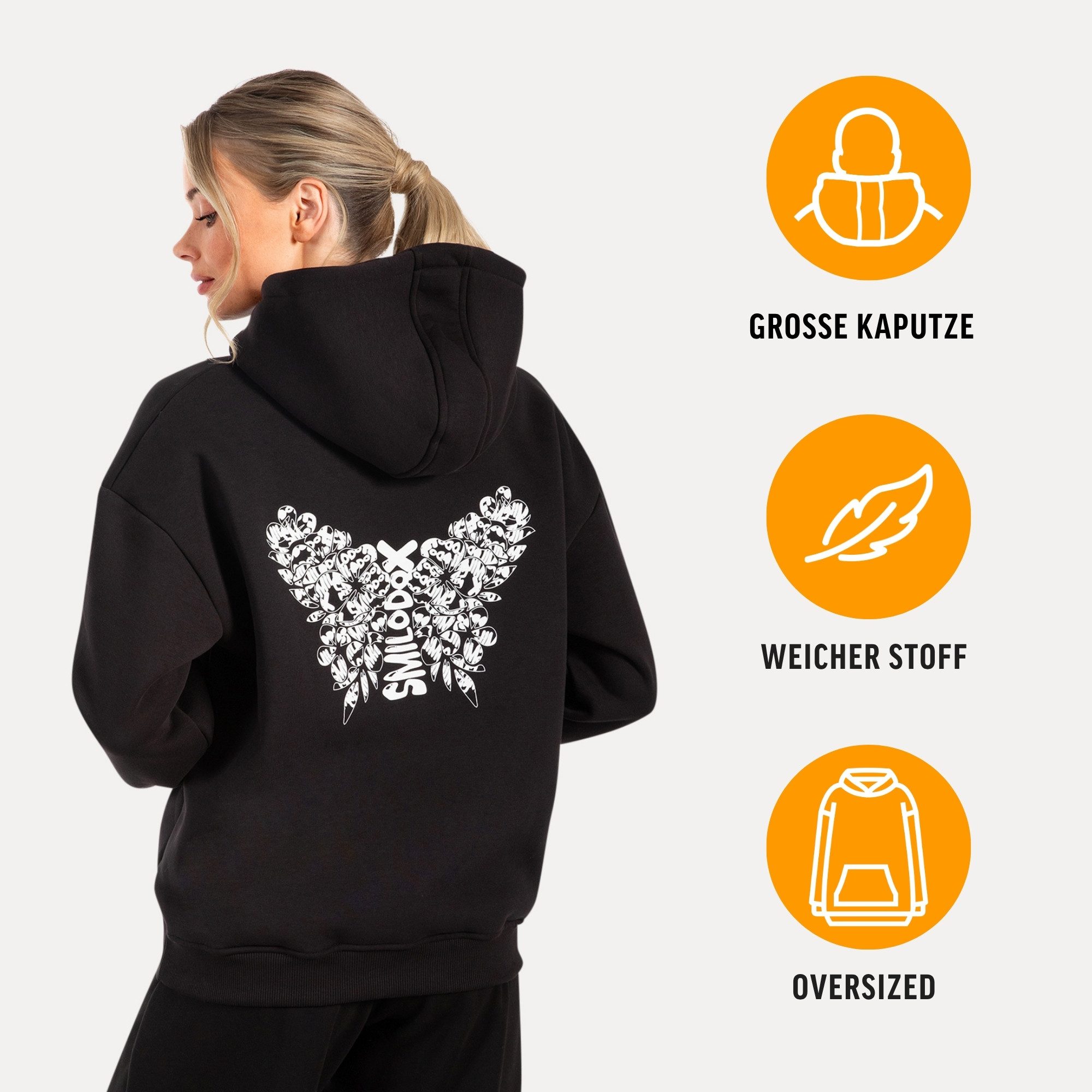 Smilodox Hoodie Nala, Oversize Fit Pullover mit großer Kapuze und Butterfly günstig online kaufen
