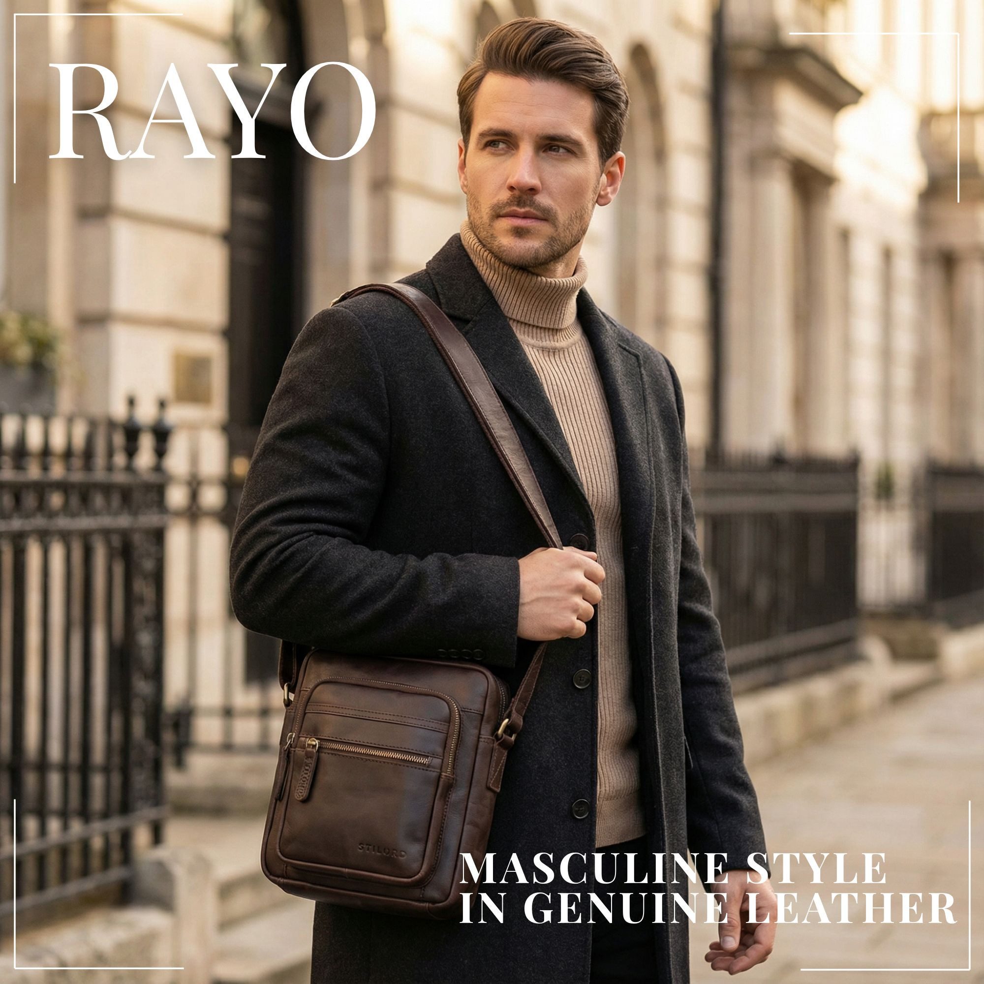 STILORD Schultertasche "Rayo" Kleine Echtleder Herrenhandtasche zum Umhängen
