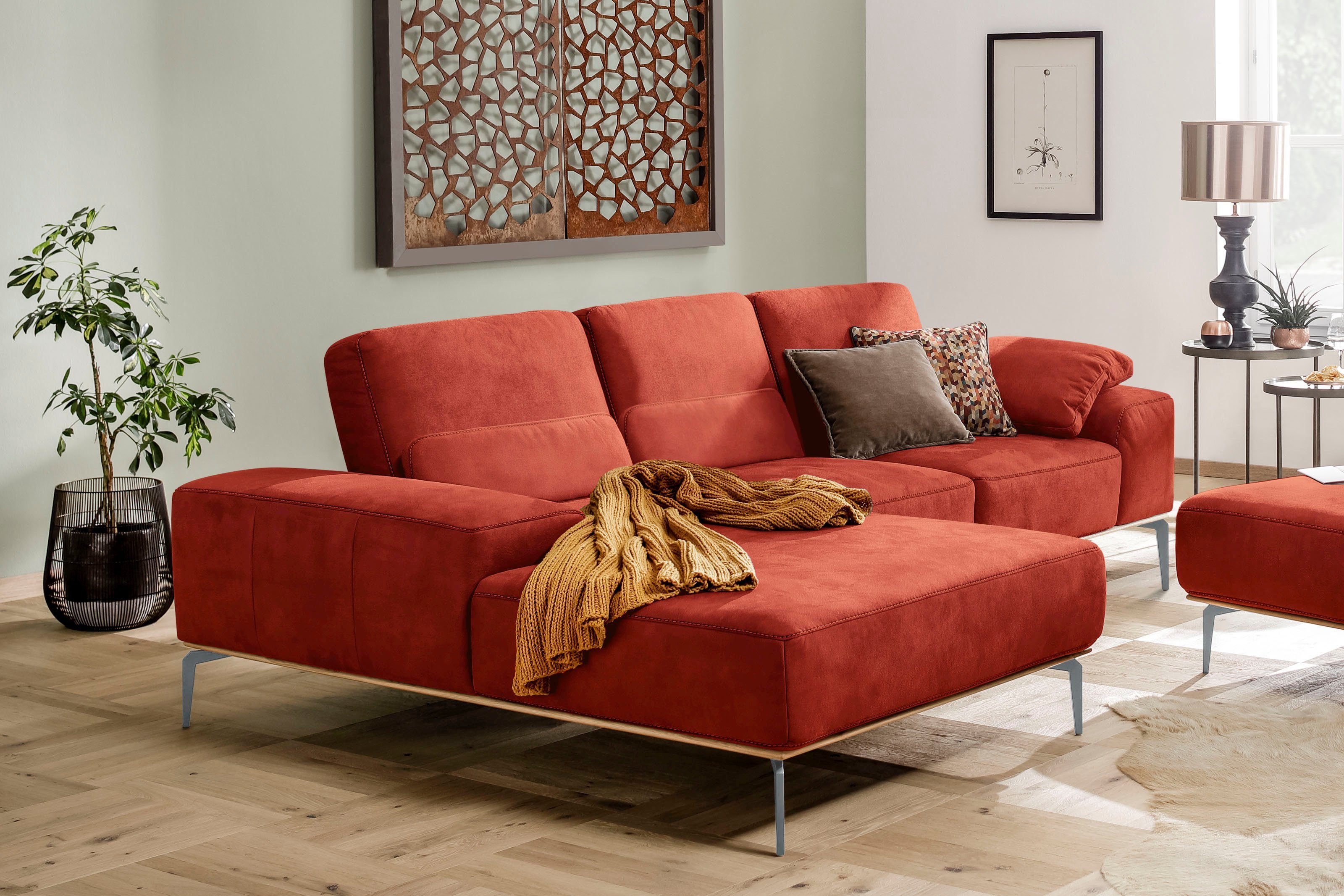 W.SCHILLIG Ecksofa run, mit elegantem Holzsockel, Füße in Silber matt, Breite 279 cm