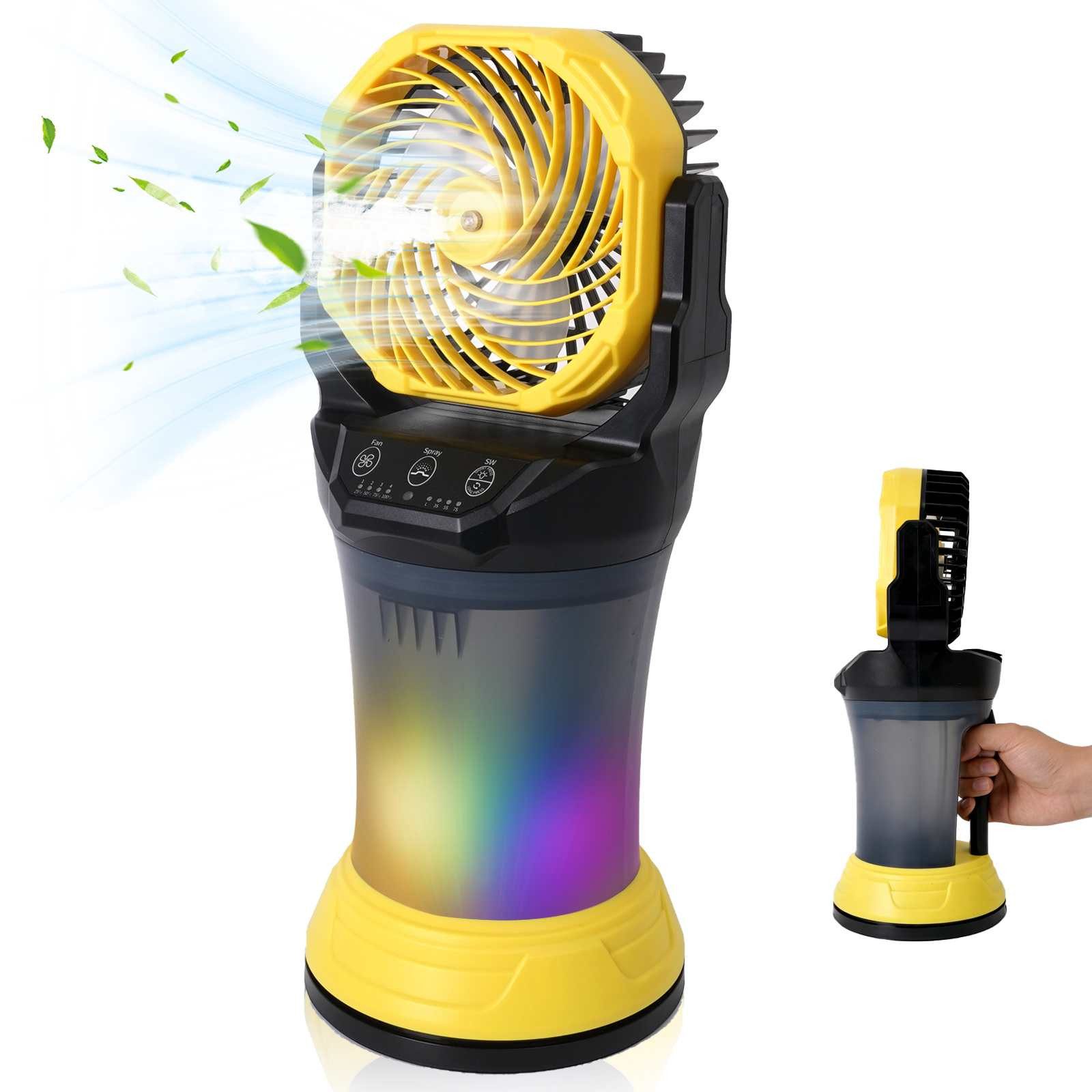 BBWL Standventilator Ventilator mit Sprühnebel Akku Tragbarer Campingventilator, 2000ML Wassertank RGB Licht 4 Stufen Oszillation