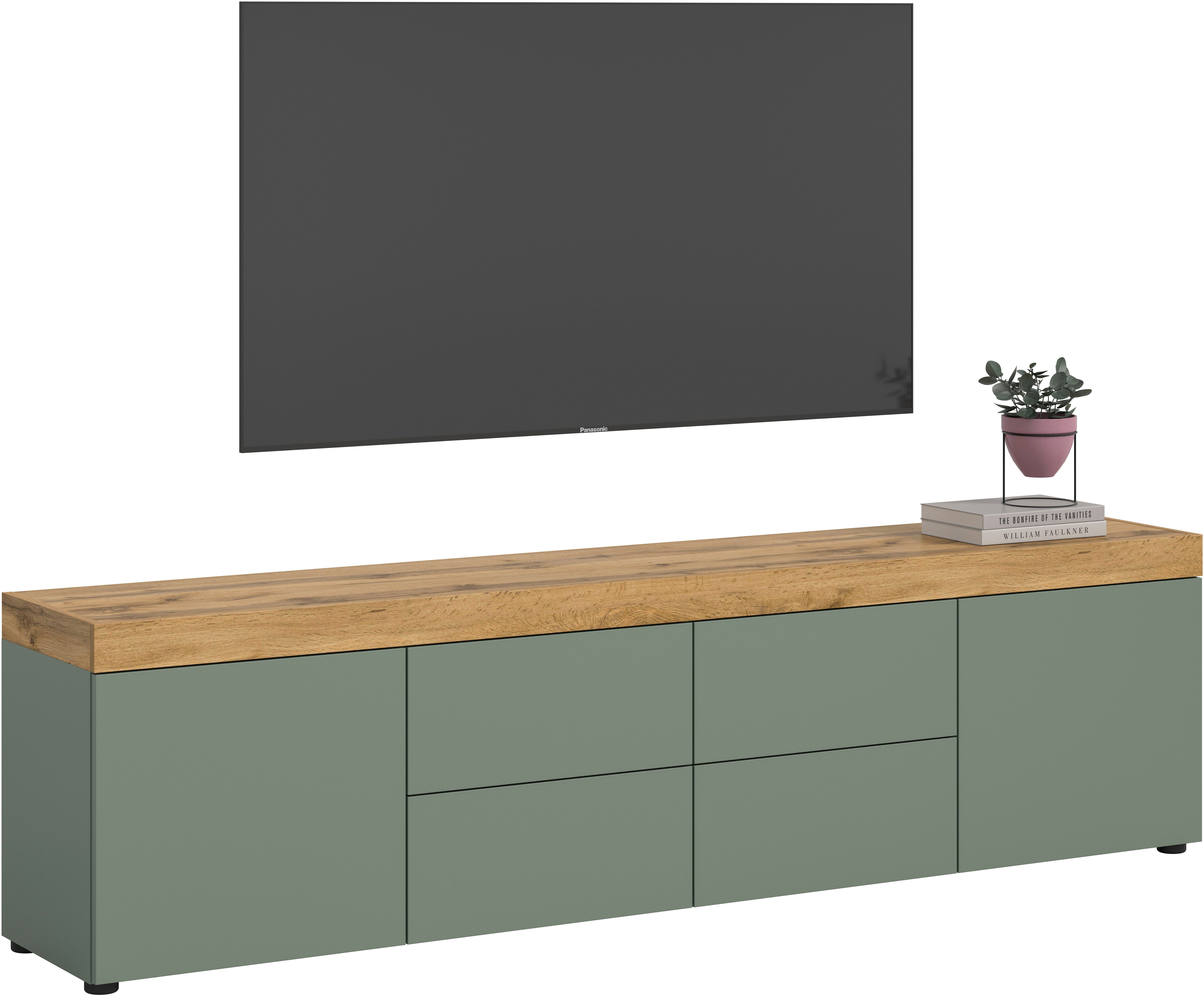 OTTO home Lowboard MAMBO, TOPSELLER!, Breite 200 cm, 2 Türen, 4 Schubkästen, 4 Fächer (1 St., 2-farbige Ausführung, in verschiedenen modernen Trendfarben erhältlich), Lowboard, TV Unterschrank, Tv-Schrank, Wohnzimmer