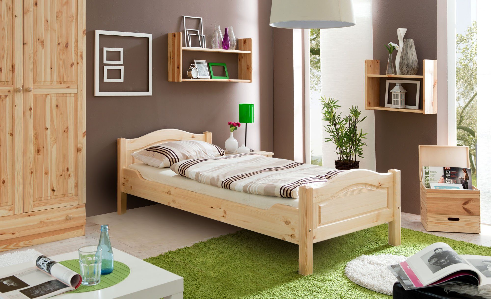 Ticaa Massivholzbett "Rita", Doppelbett, aus Kiefer Massivholz, inkl. Rollr günstig online kaufen