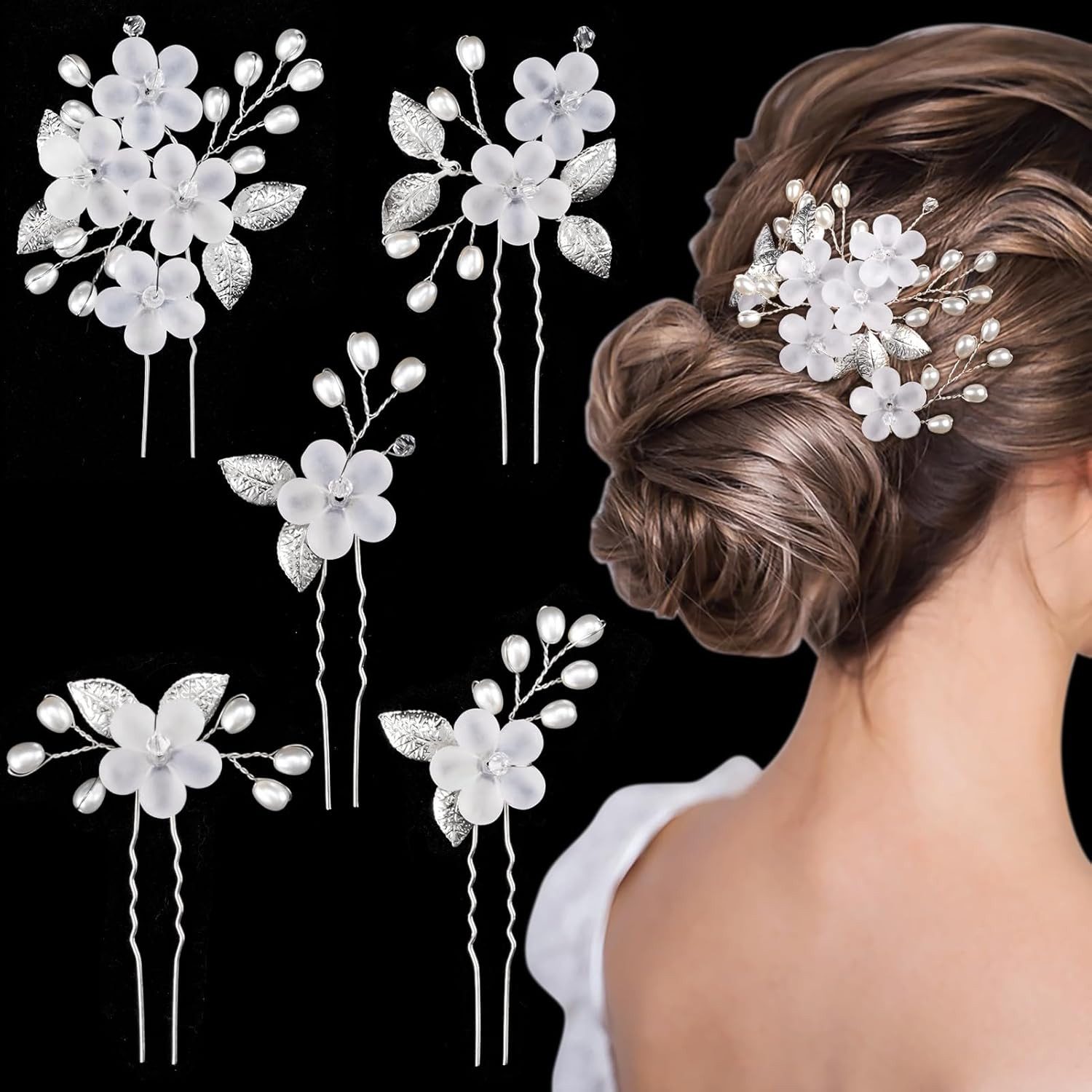 MOPUEA Haarnadeln 5-St Blume Haarschmuck Braut Hochzeit Haarnadeln, 5-tlg., Robuste Materialien und langlebige Qualität, Hochwertiges 5er Set für besondere Anlässe