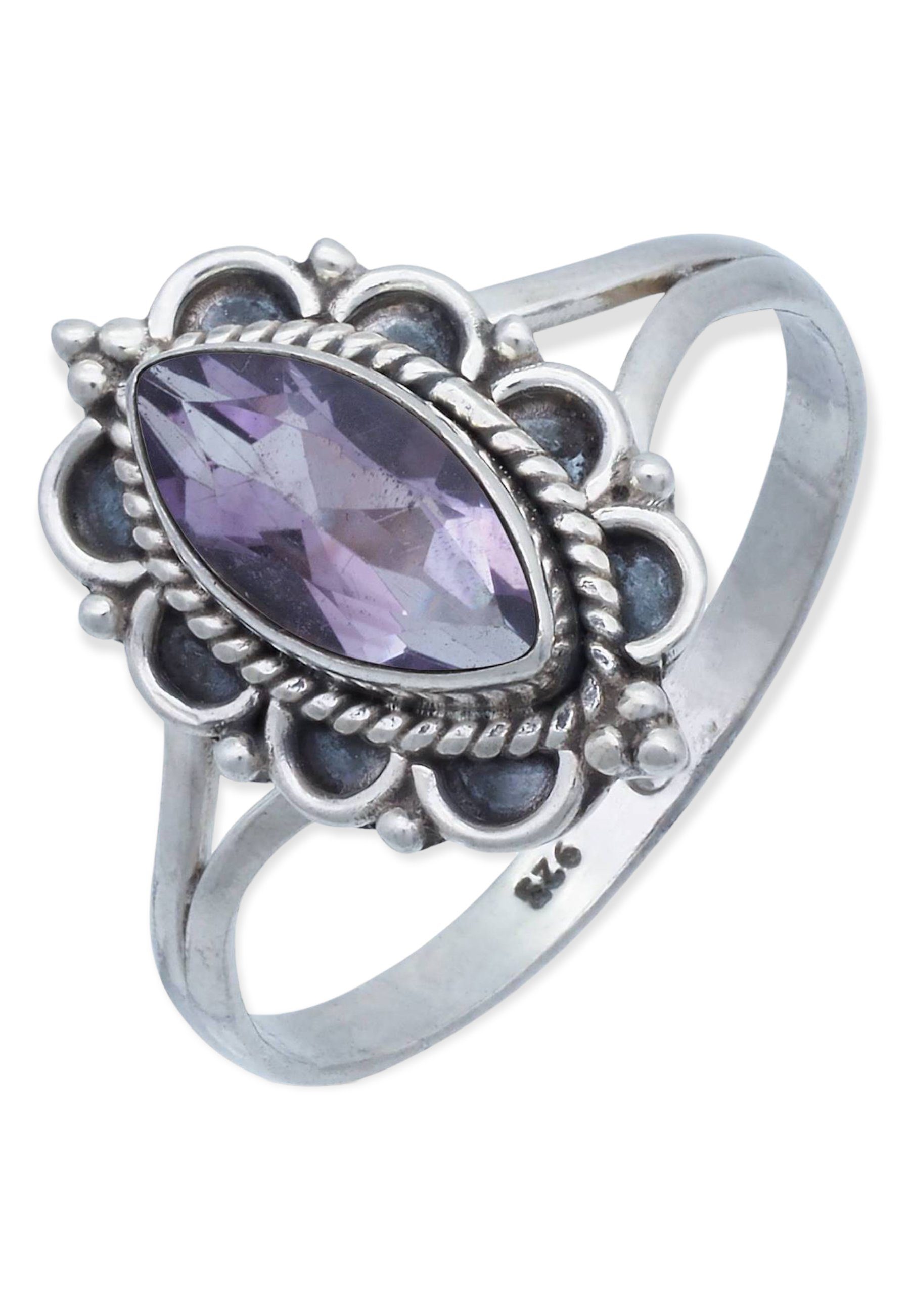 mantraroma Silberring 925er Silber mit Amethyst facettiert