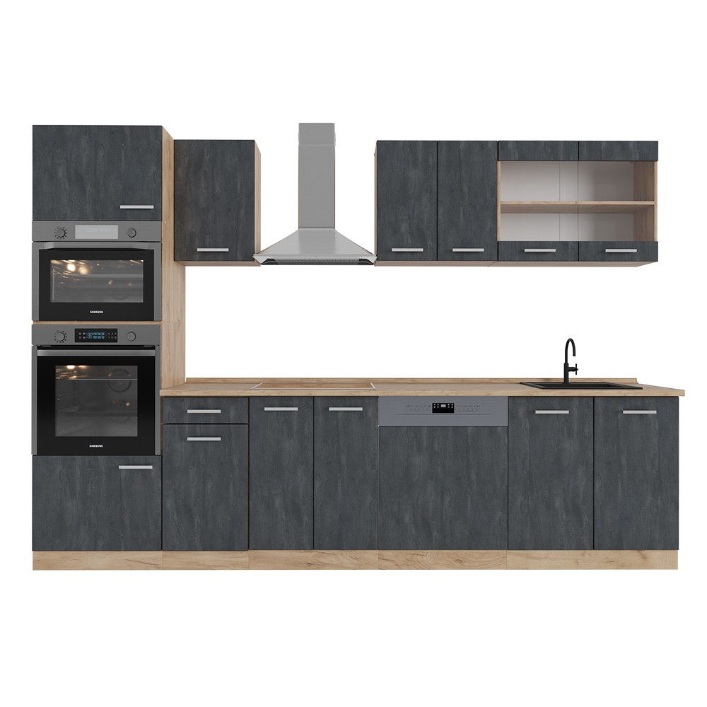 Vicco Küchenzeile R-Line, Schwarz Beton/Goldkraft Eiche, günstig online kaufen