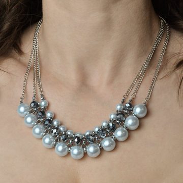 Steuer Collierkettchen Metall silberfarben mit Perlen weiß