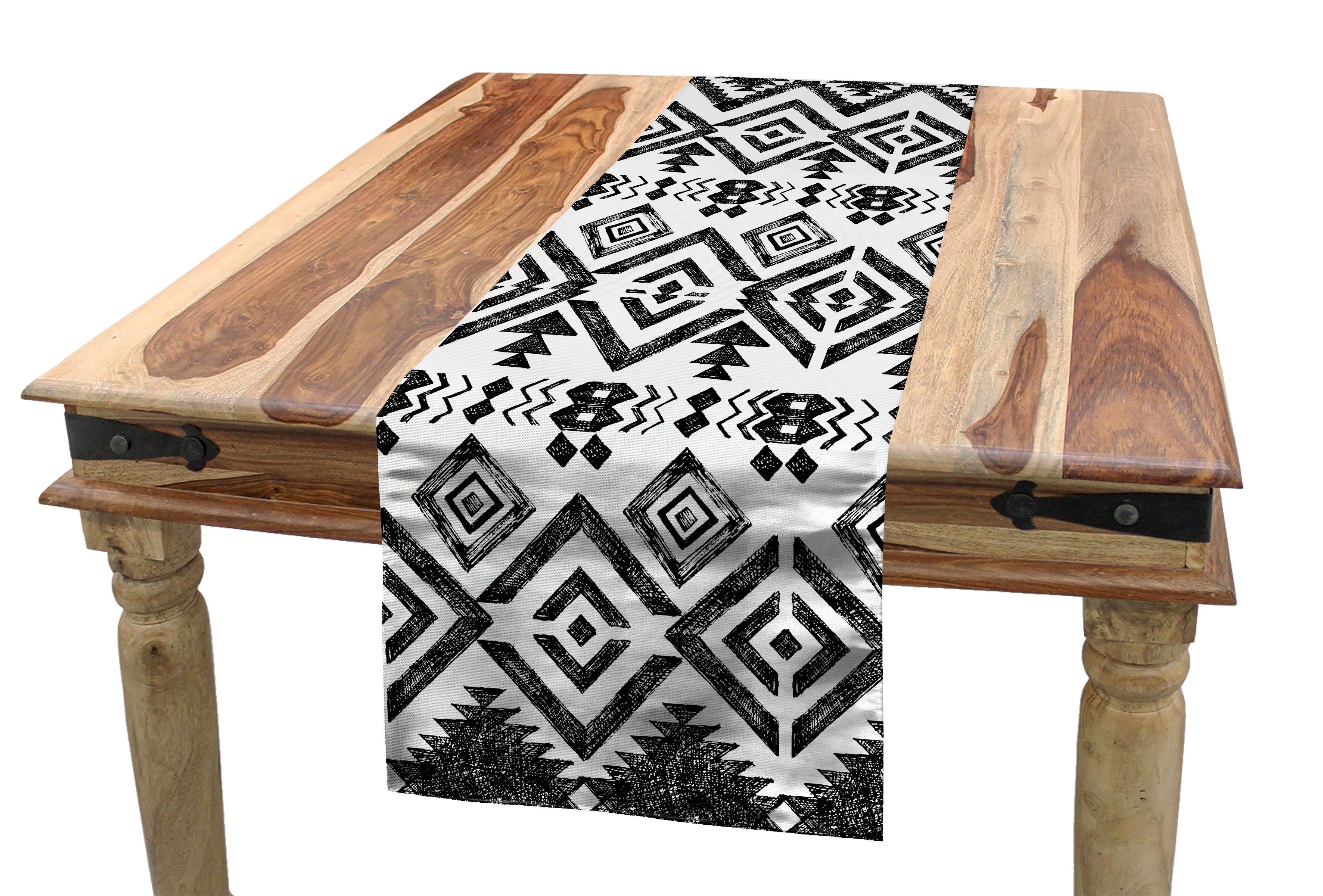 Abakuhaus Tischläufer Esszimmer Küche Rechteckiger gezeichnete Muster Tischläufer, Hand Geometrisch Dekorativer