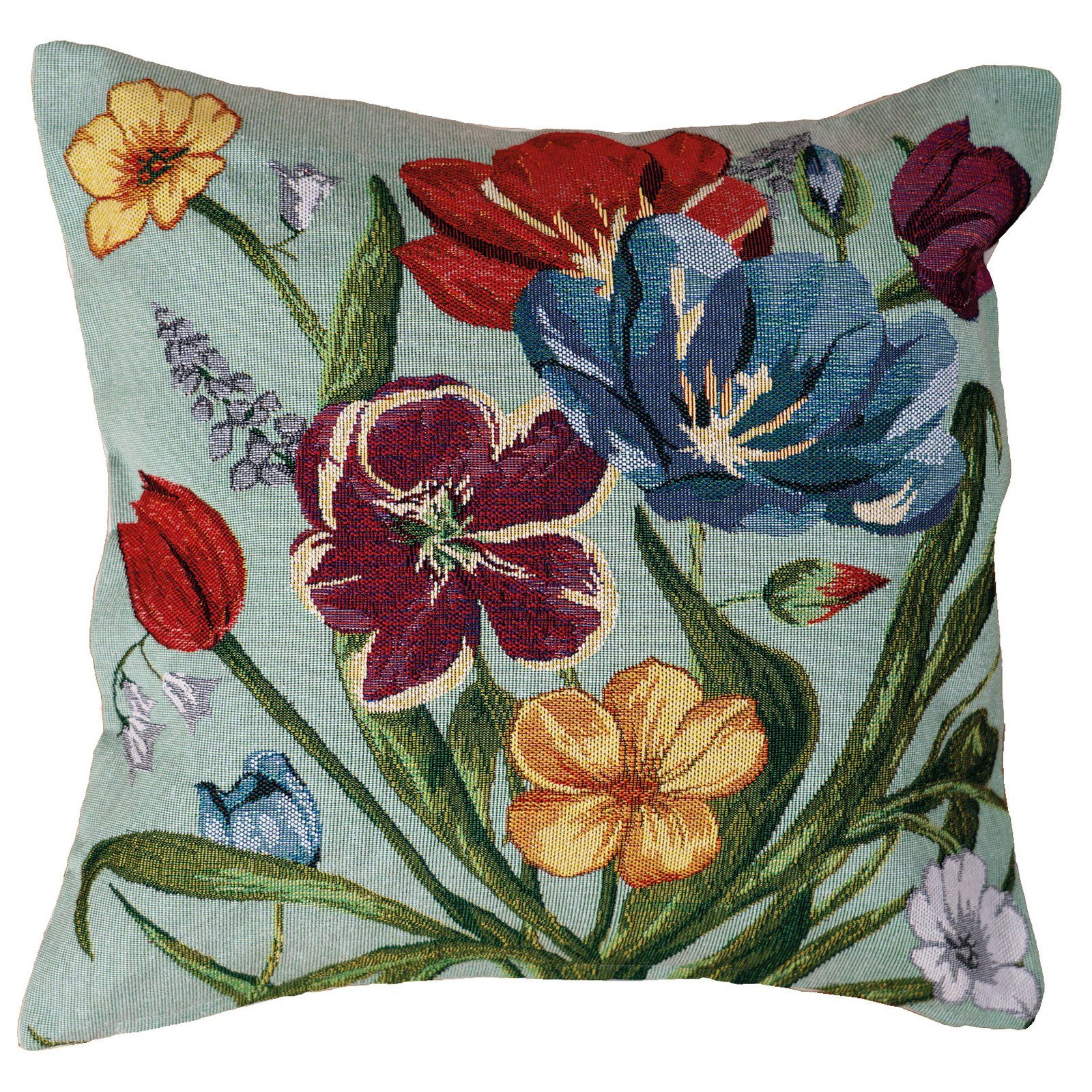 heimtexland Platzset Gobelin Tischdeko Osterdeko Tischset Deko Kissen, (1-St., Typ884), Kissenhülle 40x40 cm Blumen Türkis