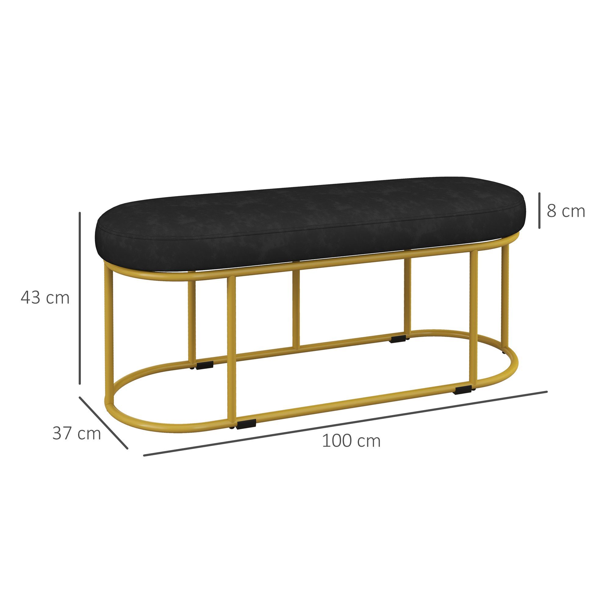 HOMCOM Polsterbank Bettbank mit Samtoptik (Schlafzimmerbank, 1-St., Schminkbank), Stahl, Schwarz, 100 x 37 x 43 cm
