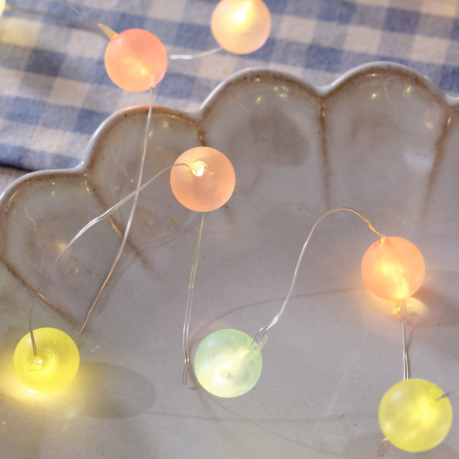Lights4fun LED-Lichterkette 20er LED Micro Lichterkette bunte pastell Kugeln