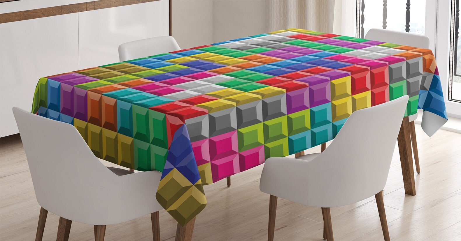 den Bunte Bereich Farbfest Klare Abakuhaus geeignet Farben, Blöcke Für Tischdecke Waschbar Retro Kunst Außen
