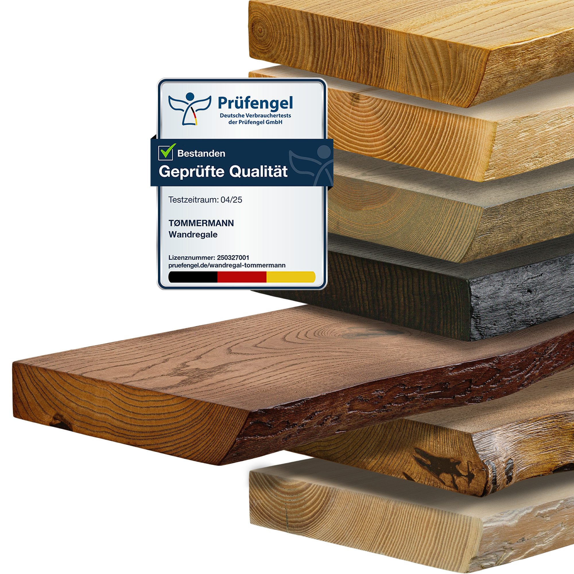 tømmermann Wandregal Schweberegal Holzregal mit Baumkante - Hängeregal aus Massivholz, Komplett-Set