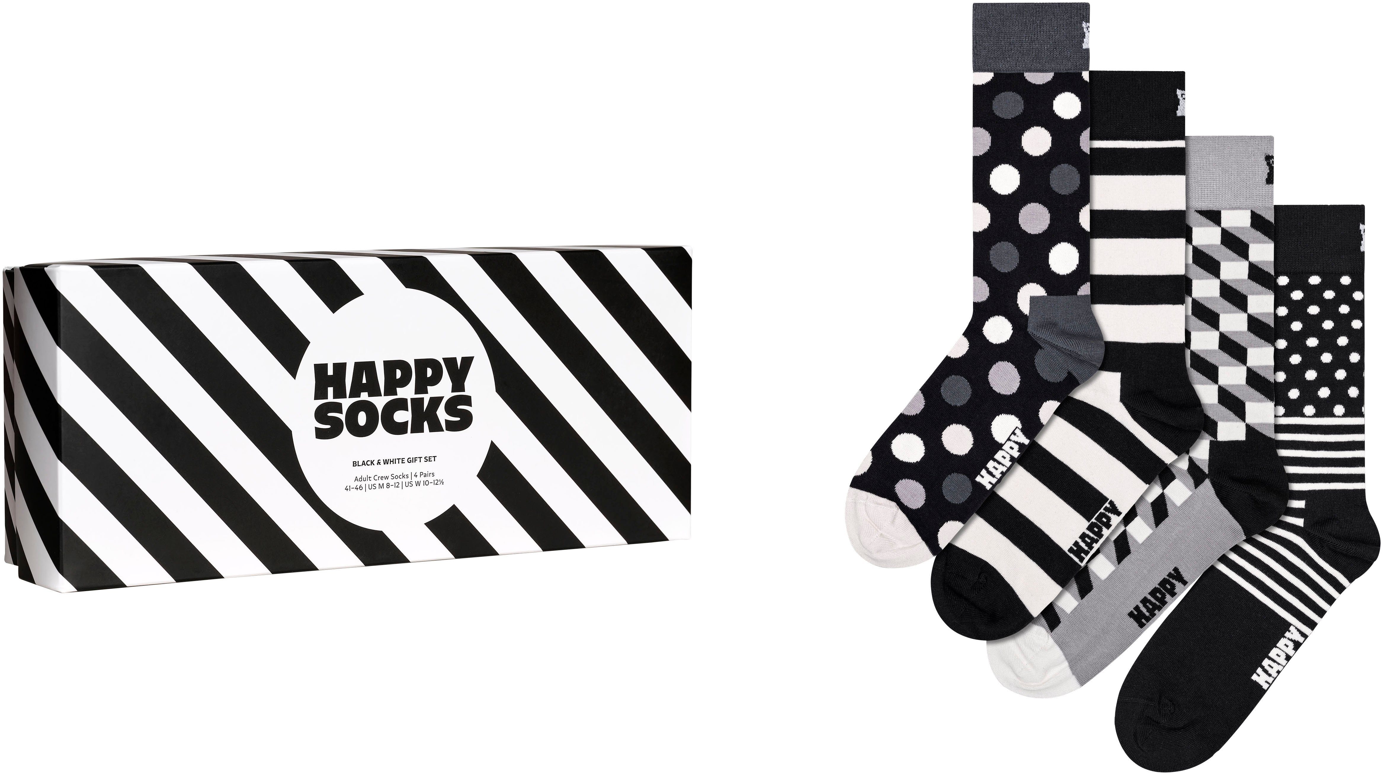 Verkauf 2024 Gift Classic 4-Paar) grey dark & Black Socken Set White Happy Socks (Packung, Socks