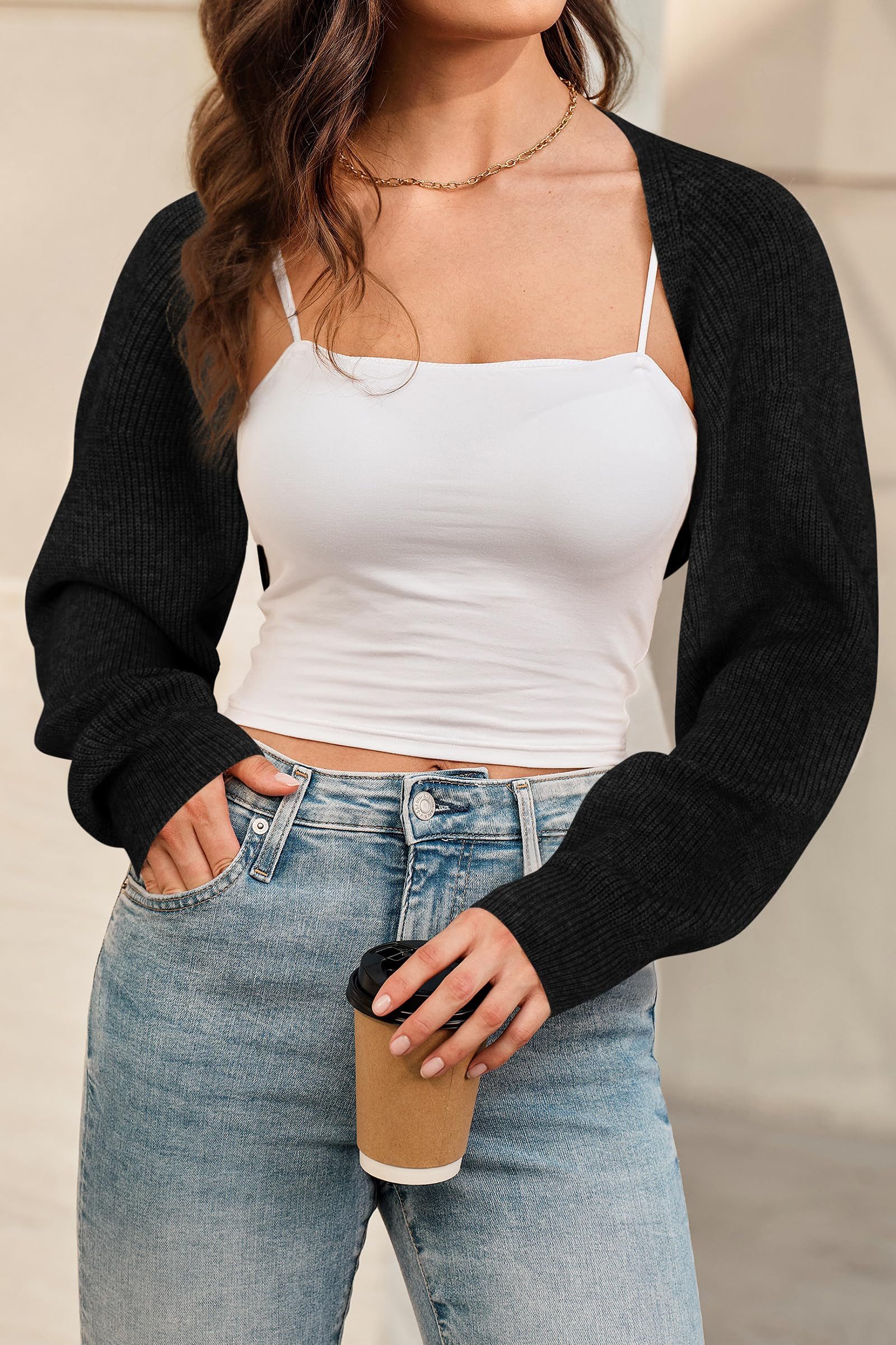 Arach&Cloz Strickpullover Damen Bolero aus Wollmischung Longpullover Wollpu günstig online kaufen