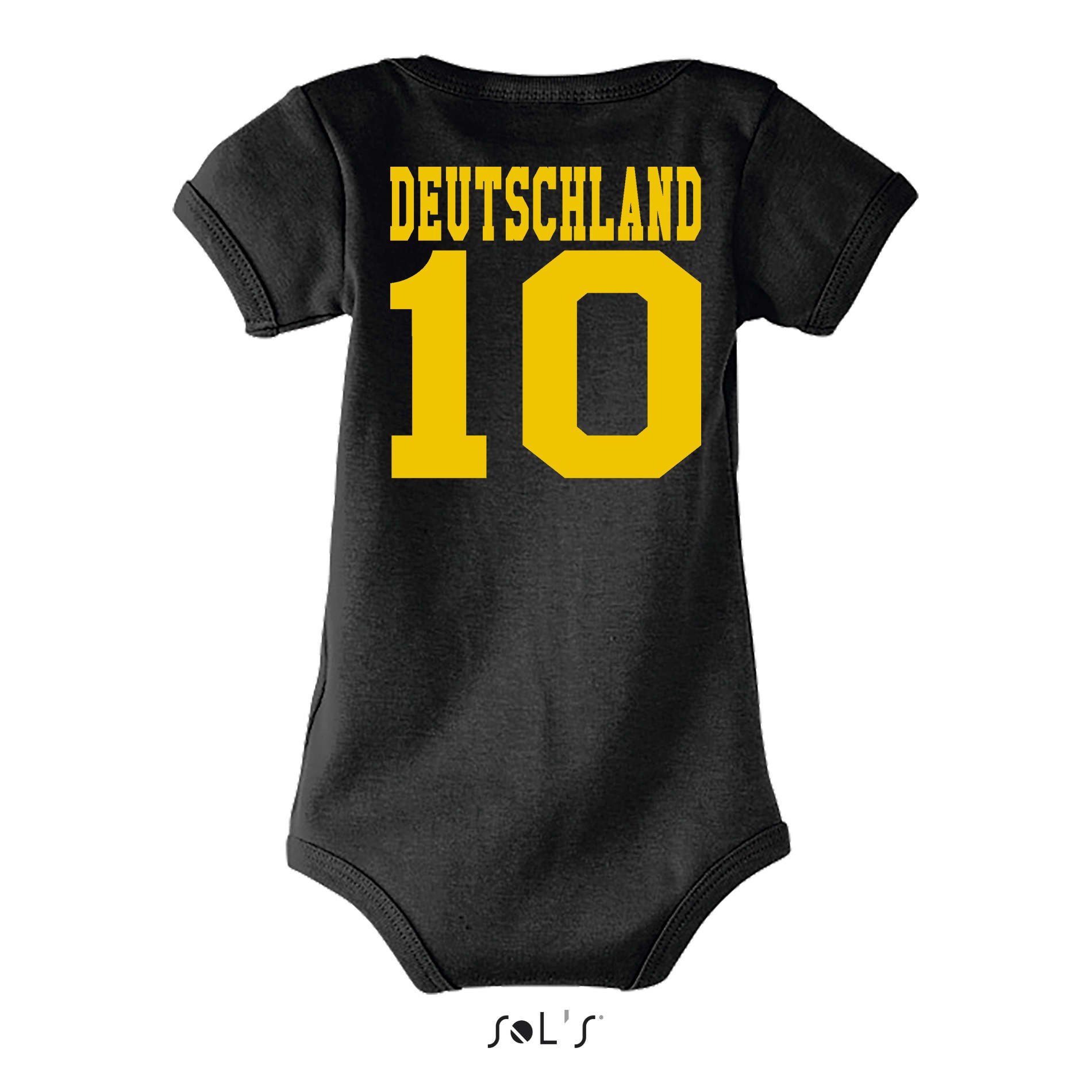 Blondie & Brownie Strampler Baby Trikot Germany Fussball Body Deutschland Gold/Schwarz Meister EM Sport Kinder