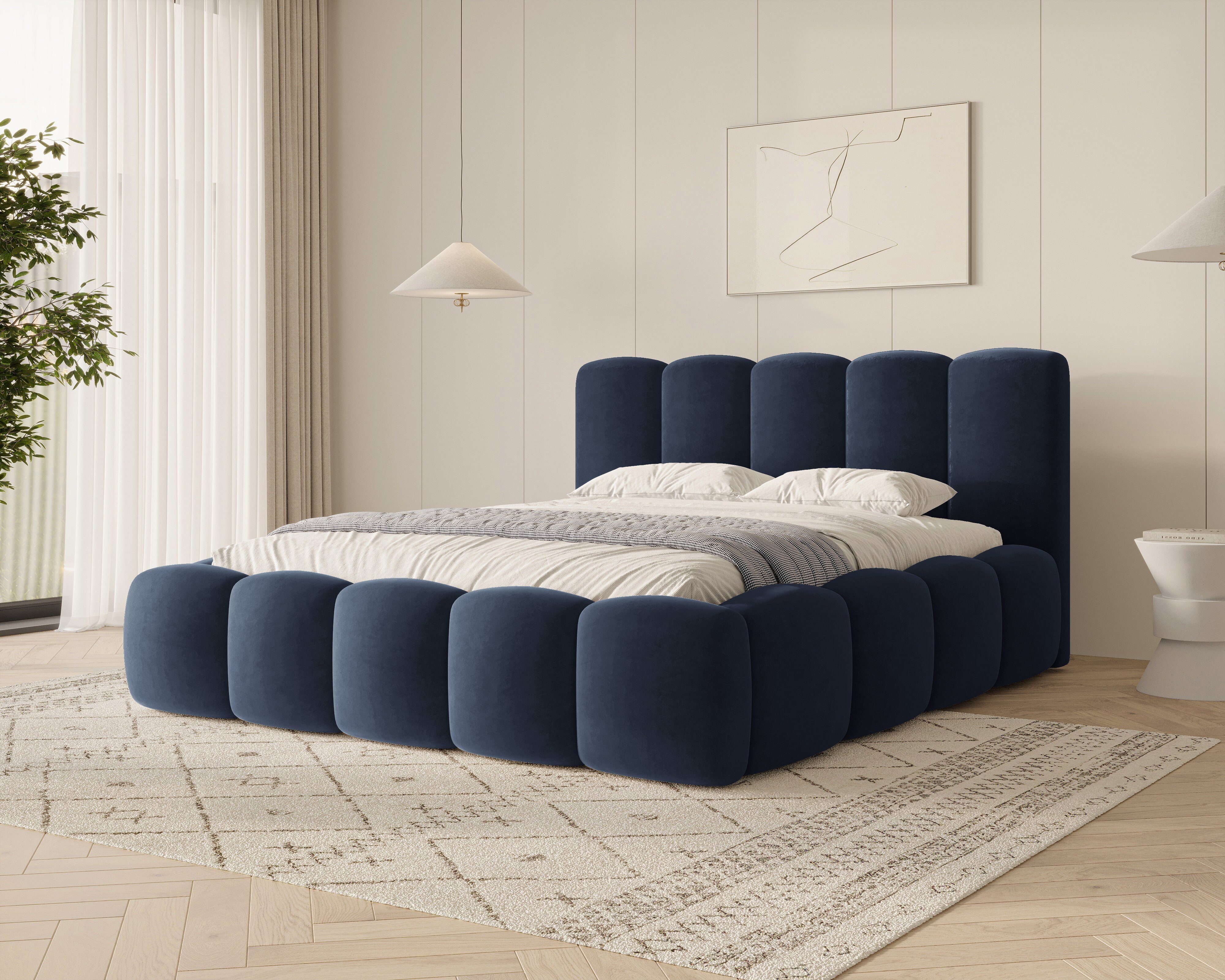 MOEBLO Polsterbett BUBBLE 18 (Polsterbett Bubble mit Bettkasten und Lattenrost aus Samt Velvet Velour Wolkenbett - Polsterbett 140), Maße (B x H x T): 163/183/203 x 100 x 220 cm