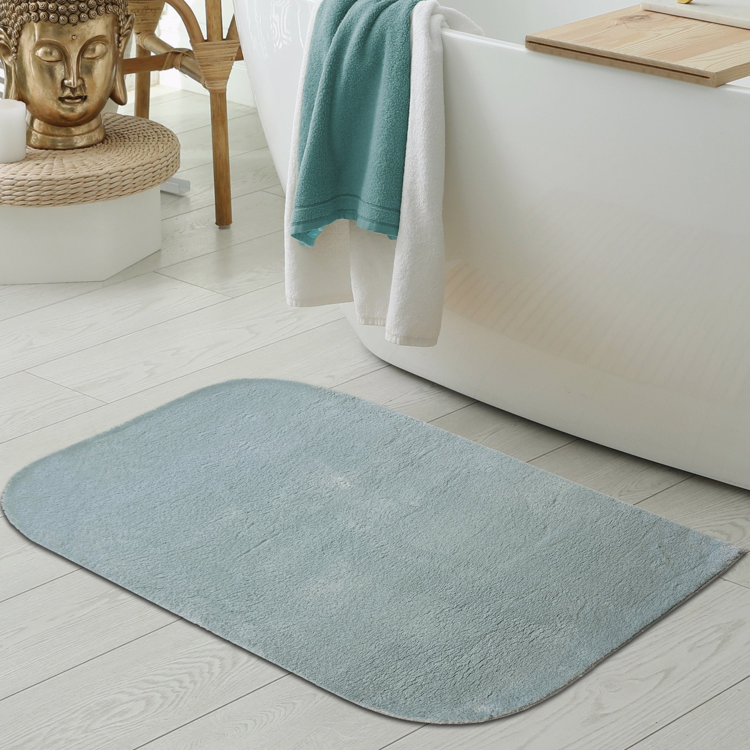 Teppich Waschbarer Badezimmer WC-Teppich – runde Ecken – in blau, Teppich-Traum, rechteckig, Höhe: 16 mm