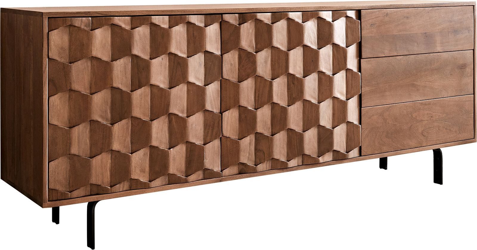 DELIFE Sideboard Fevo, Akazie Braun 175 cm 2 Türen 3 Schubfächer L-Fuß Sideboard