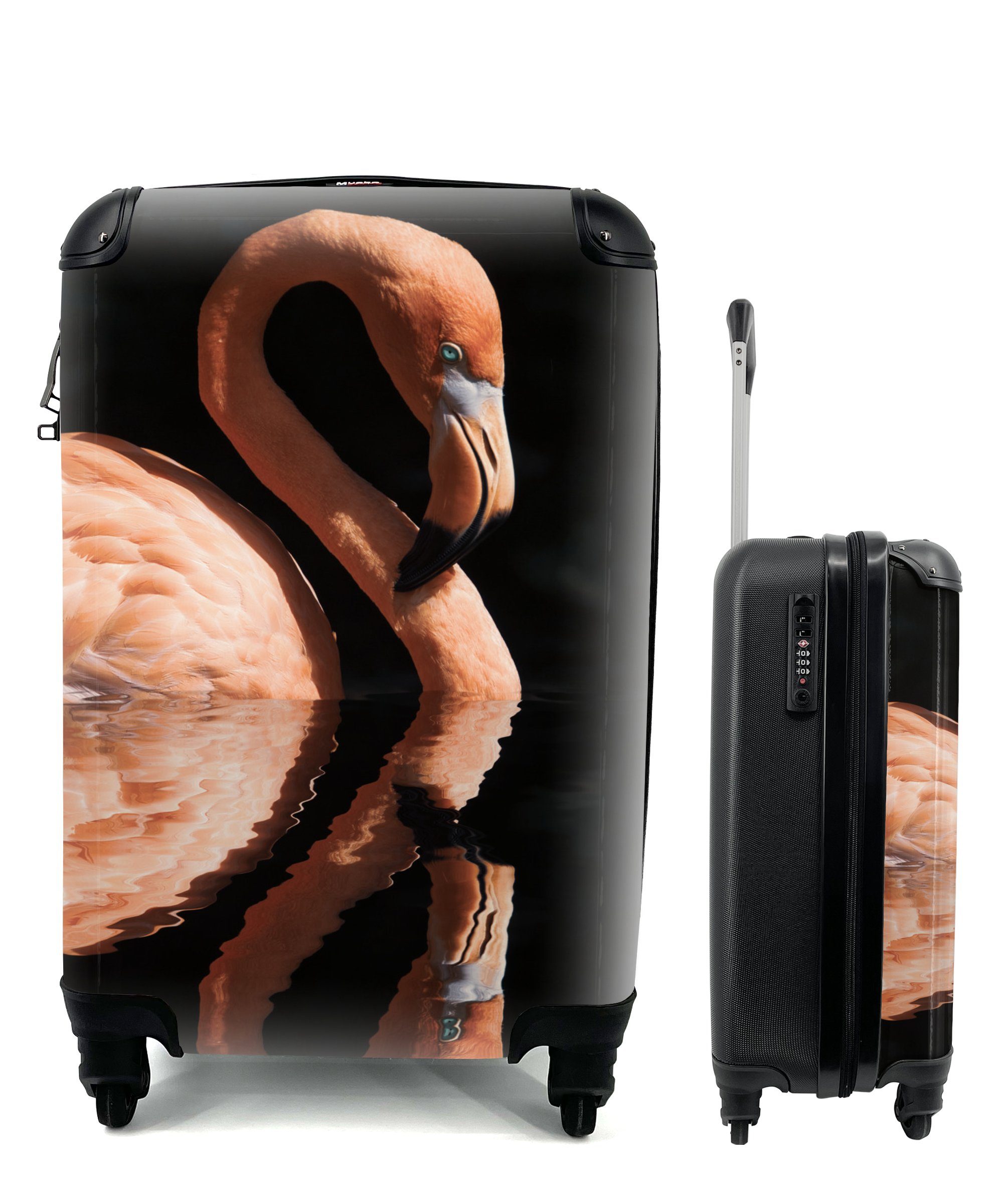 MuchoWow Handgepäckkoffer Flamingo - Wasser - Rosa, 4 Rollen, Reisetasche mit rollen, Handgepäck für Ferien, Trolley, Reisekoffer