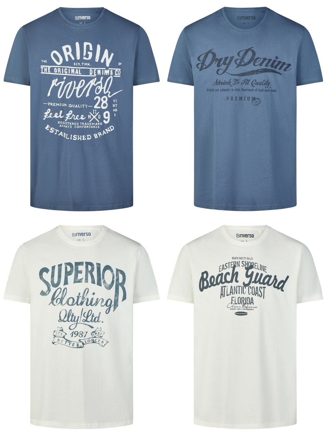 riverso T-Shirt Herren Printshirt RIVLeon Regular Fit (4-tlg) Kurzarm Tee Shirt mit Rundhalsausschnitt aus 100% Baumwolle