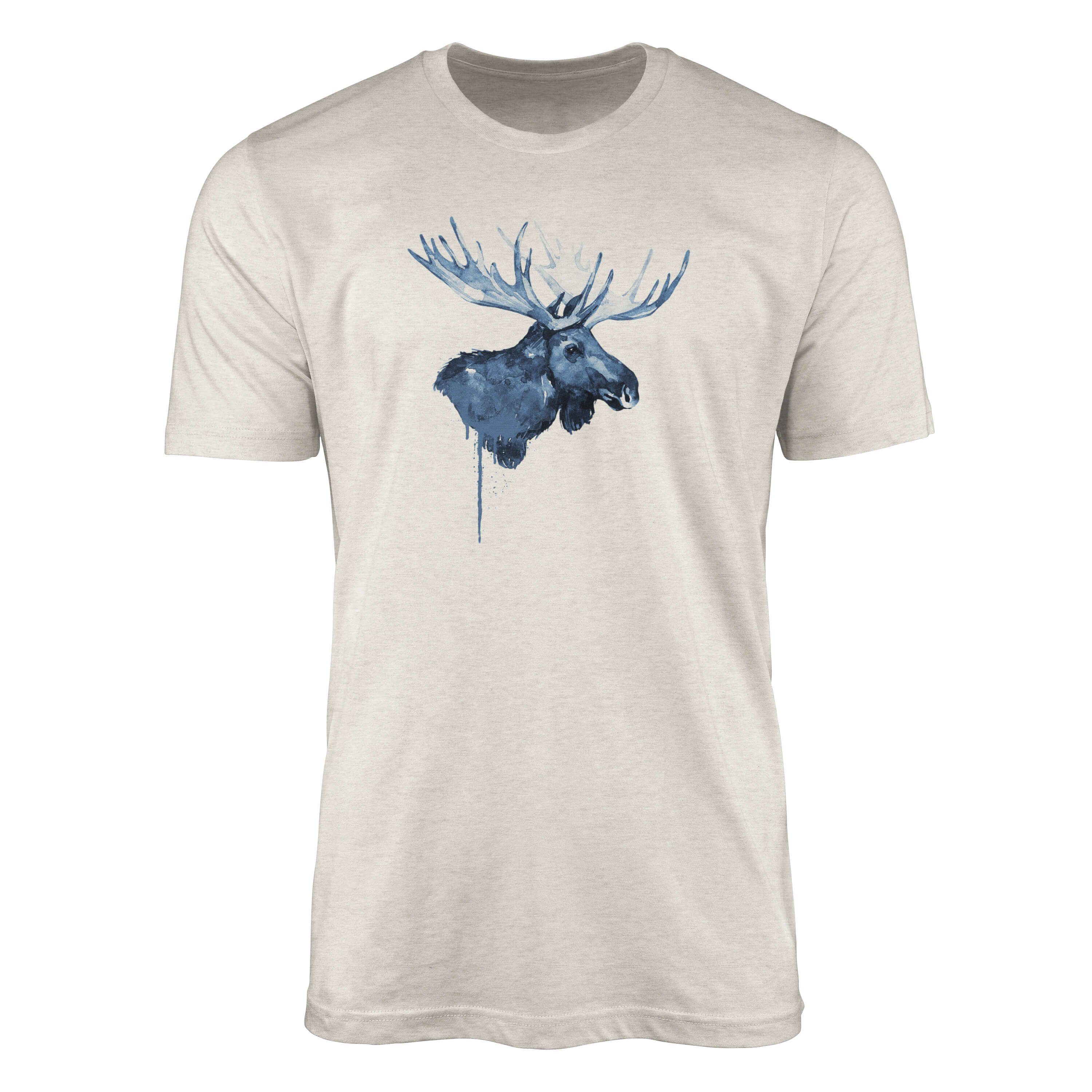 T-Shirt Herren Shirt 100% gekämmte Bio-Baumwolle T-Shirt Aquarell Elch Motiv Nachhaltig Ökomode aus erneuer