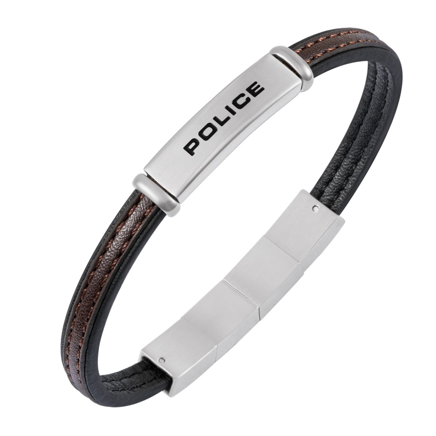 Police Edelstahlarmband HerrenRecall Leder Schwarz/Braun