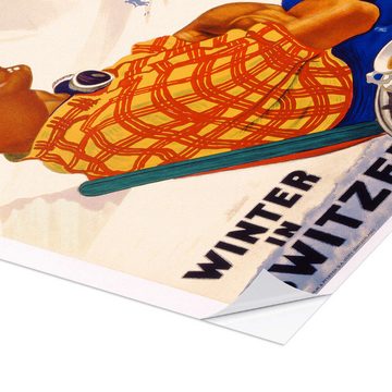 Posterlounge Wandfolie Vintage Ski Collection, Winter in Switzerland, 1930, Vintage Illustration