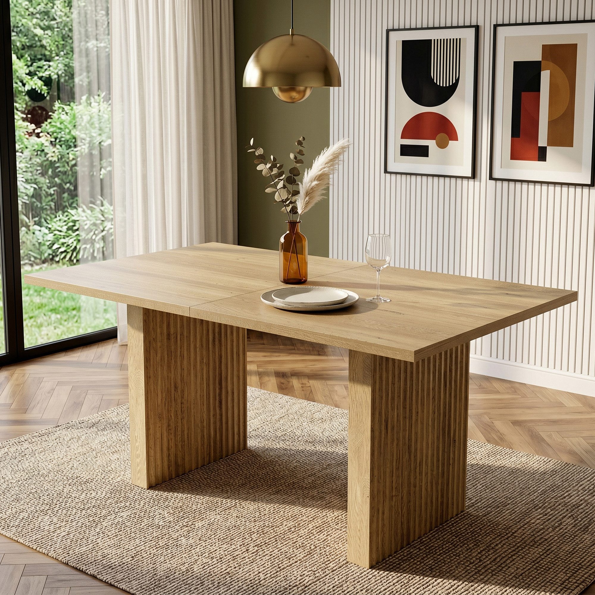 Flieks Esstisch (Länge 140-200/T90/H75 cm, 1-St., 1 Tisch), ausziehbarer Küchentisch rechteckiger Tisch Holzoptik, Eichenfarbe